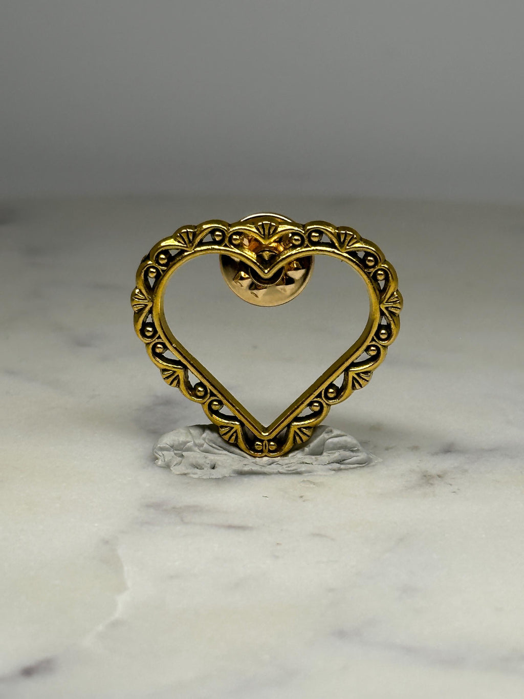 Open Heart Lapel Pin: Gold-Tone Filigree - Vintage Style Accessory