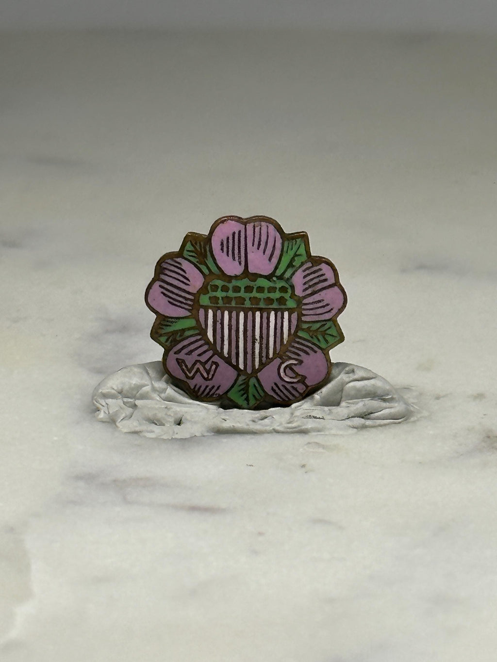 Women's Club Enamel Pin: Pink & Green Floral Crest - Vintage Accessory