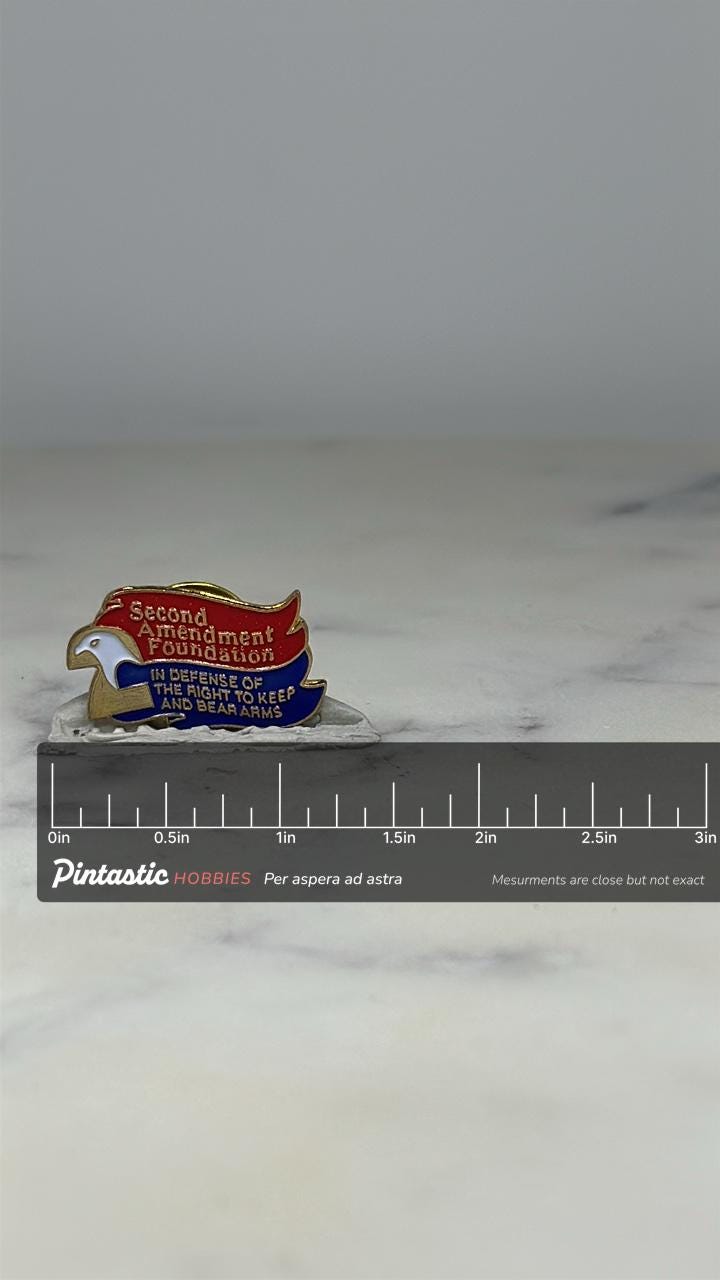 Second Amendment Foundation Pin: Patriotic Enamel Eagle - Pro-Gun Rights Accessory with ruler overlay for size reference