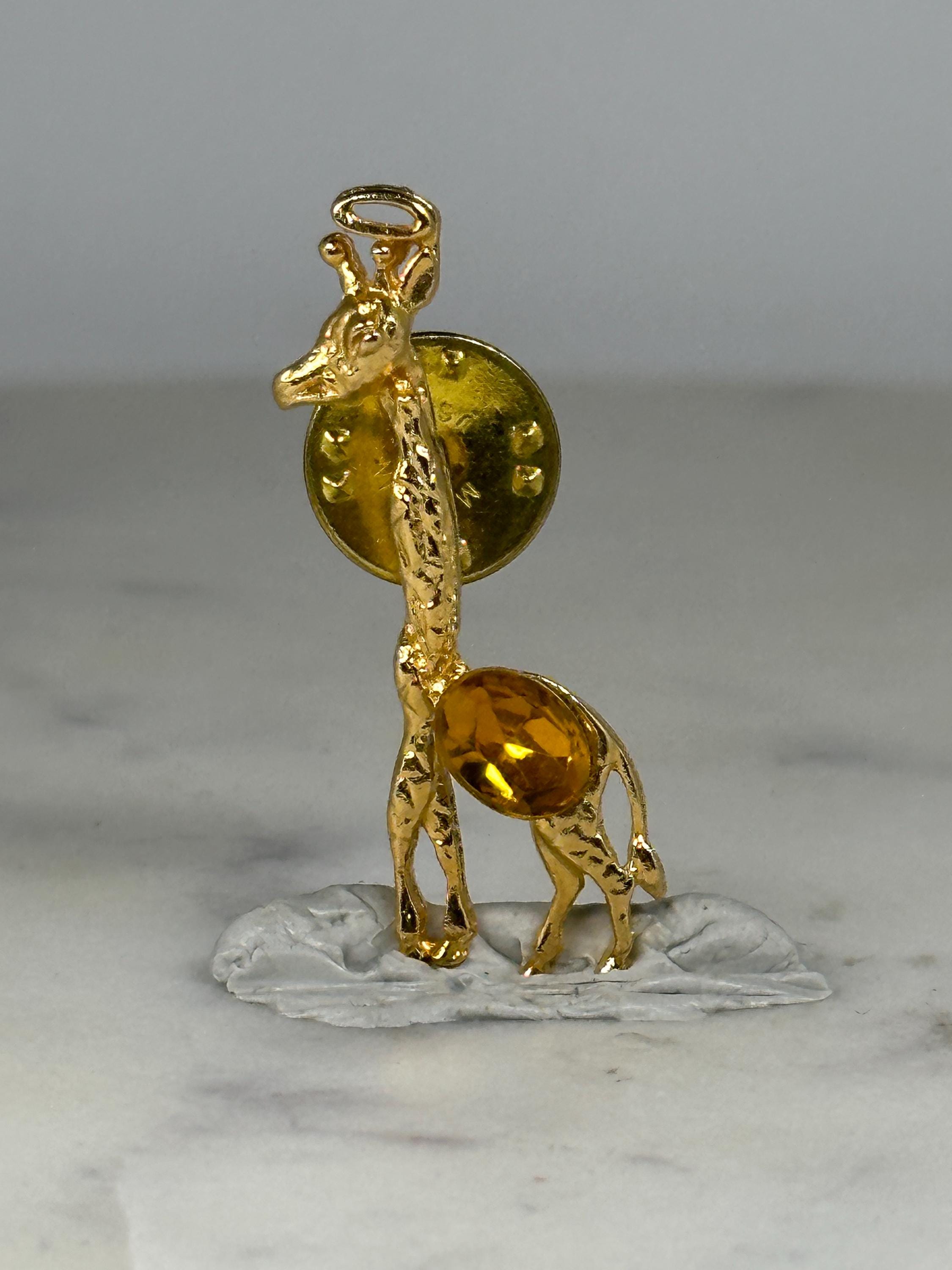 Giraffe Angel Pin: Gold Tone with Yellow Gem - Whimsical Animal Accessory