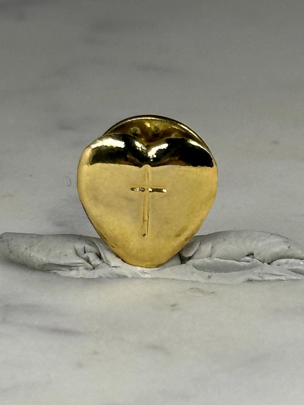 Gold Heart Cross Pin: Shiny Finish - Faith-Based Accessory