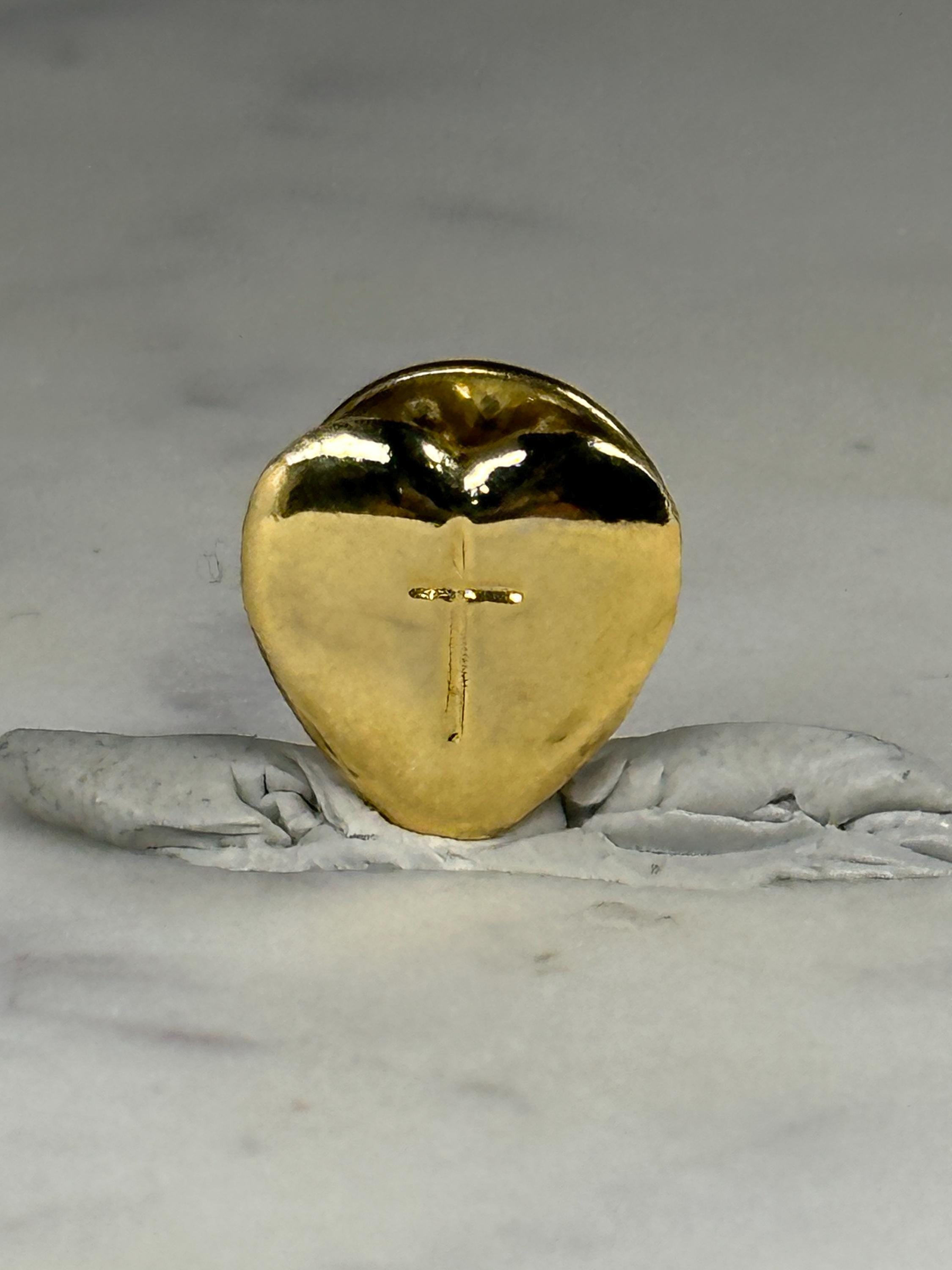 Gold Heart Cross Pin: Shiny Finish - Faith-Based Accessory