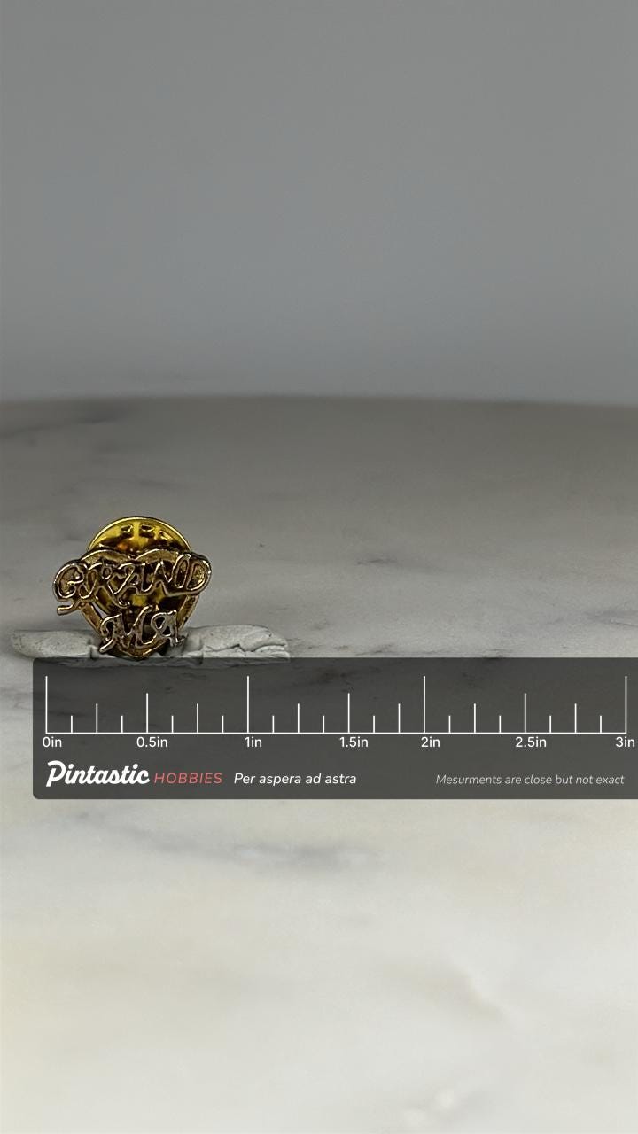 Grandma Heart Pin: Gold Tone Script - Sentimental Gift Accessory with ruler overlay for size reference