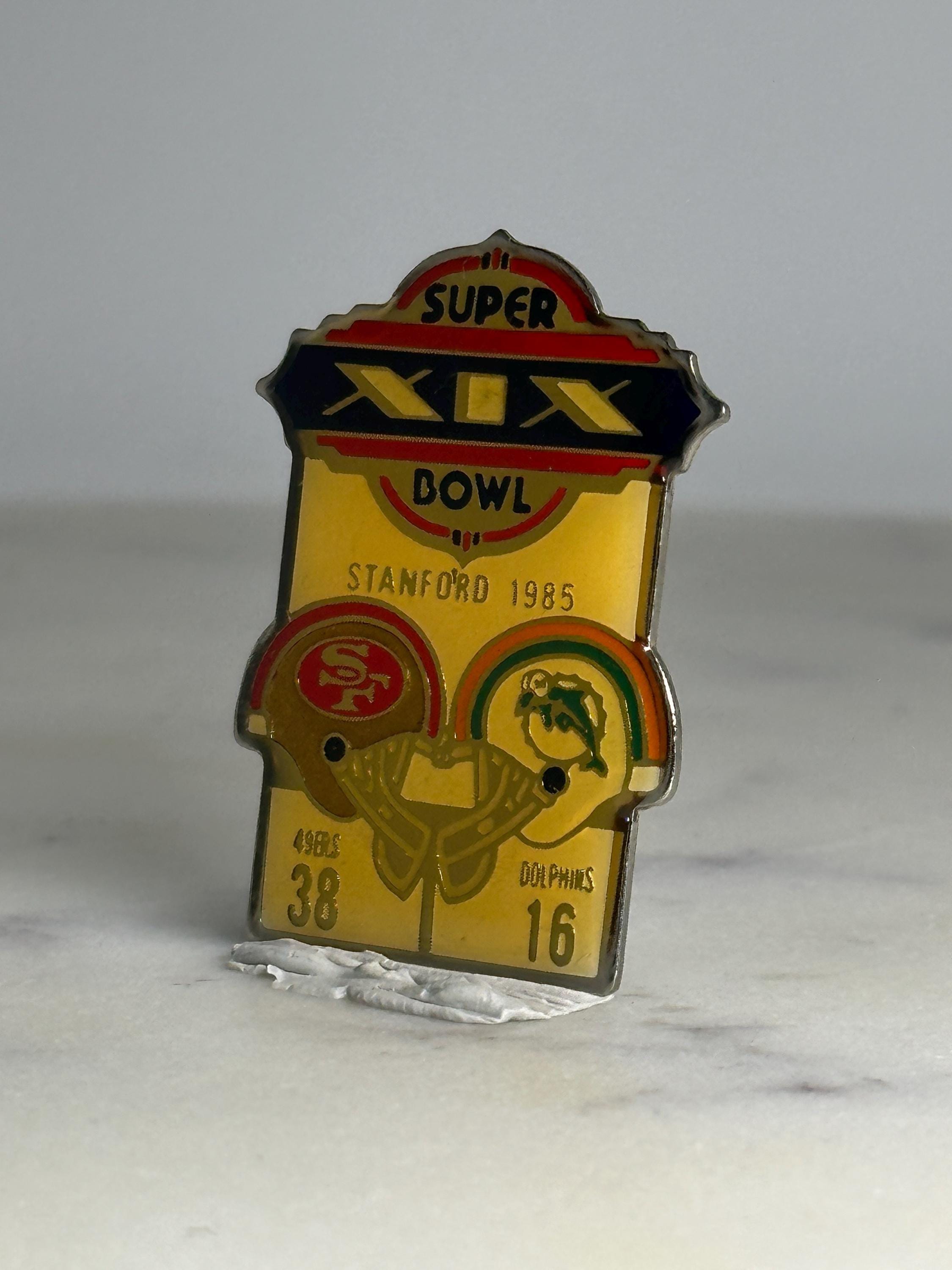 Super bowl xix pin: gold enamel football design - 1985 sports accessory