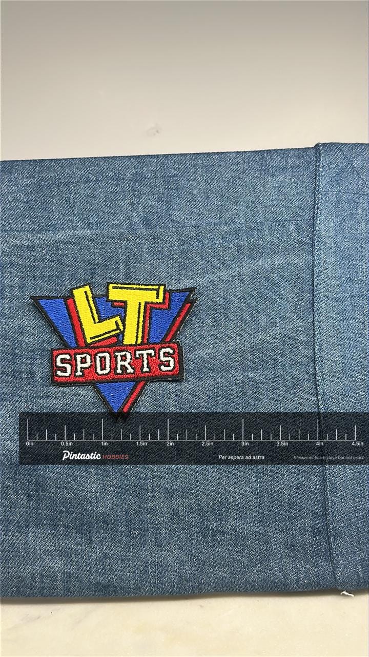 LT Sports Collectable Patch: Red Blue Yellow - Retro Sports Accessory with ruler overlay for size reference