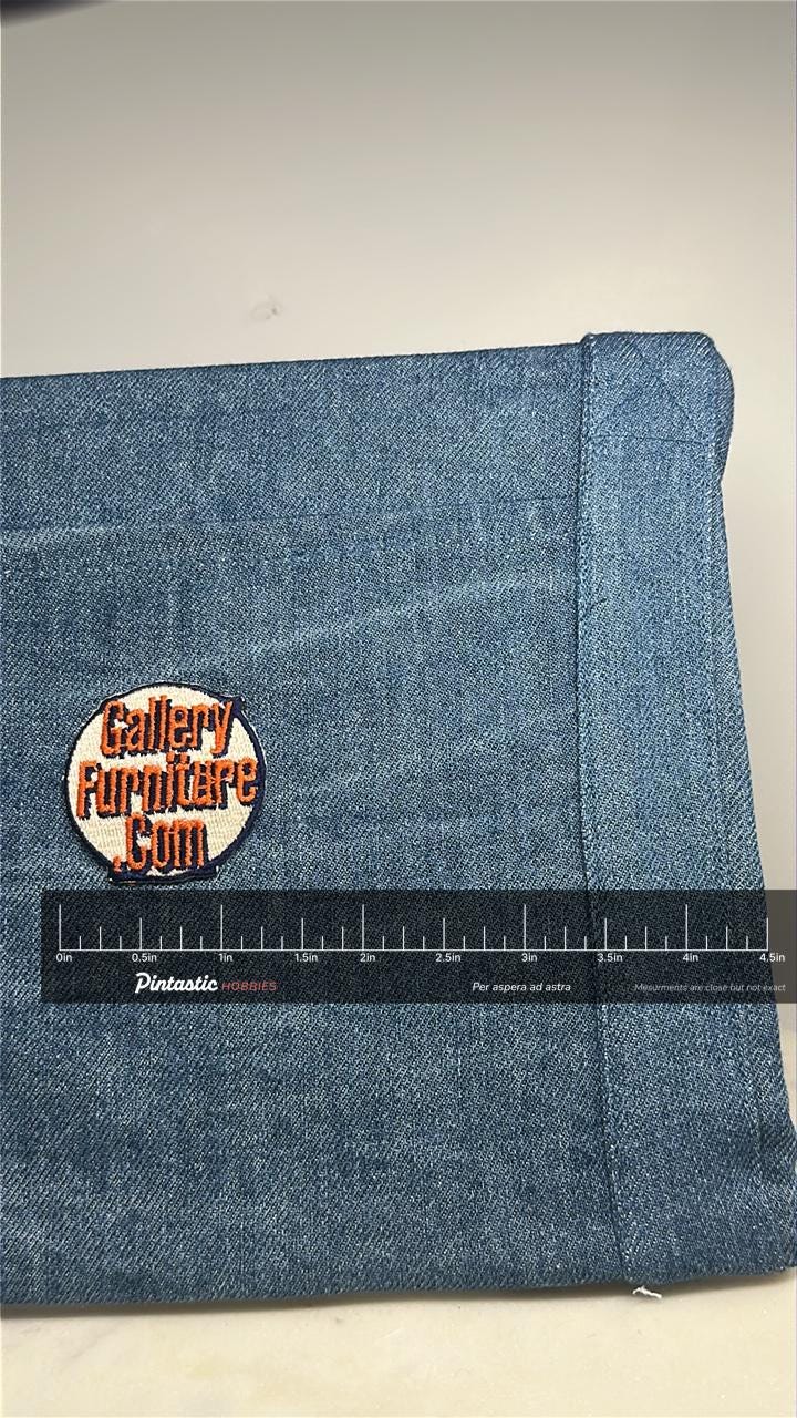 Gallery Furniture Collectable Patch: Bold Orange & Navy - Y2K Era Accessory with ruler overlay for size reference