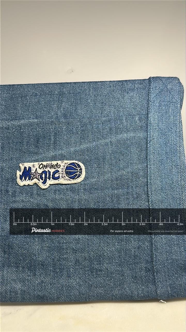 Orlando Magic Collectable Patch: Blue & White Logo - 90s Sports Accessory with ruler overlay for size reference
