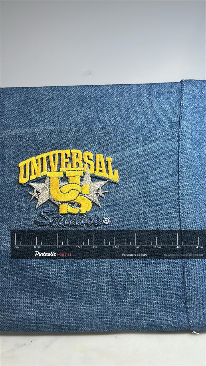 Universal Studios Collectable Patch: Yellow & Silver - Theme Park Accessory with ruler overlay for size reference