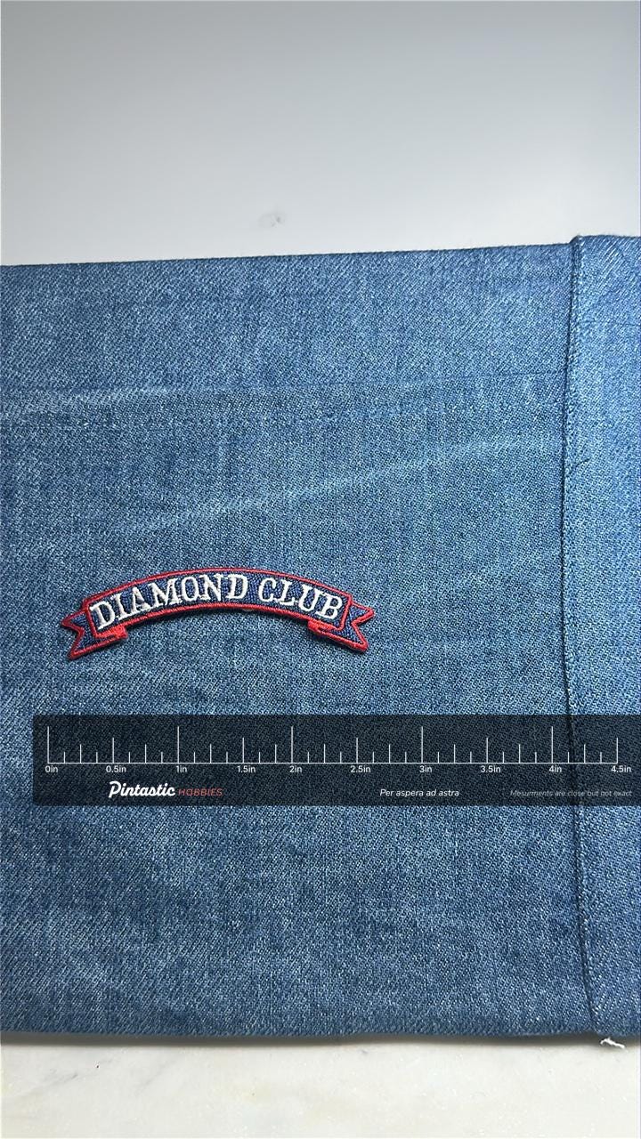 Diamond Club Collectable Patch: Red Border Banner - Classic Club Accessory with ruler overlay for size reference