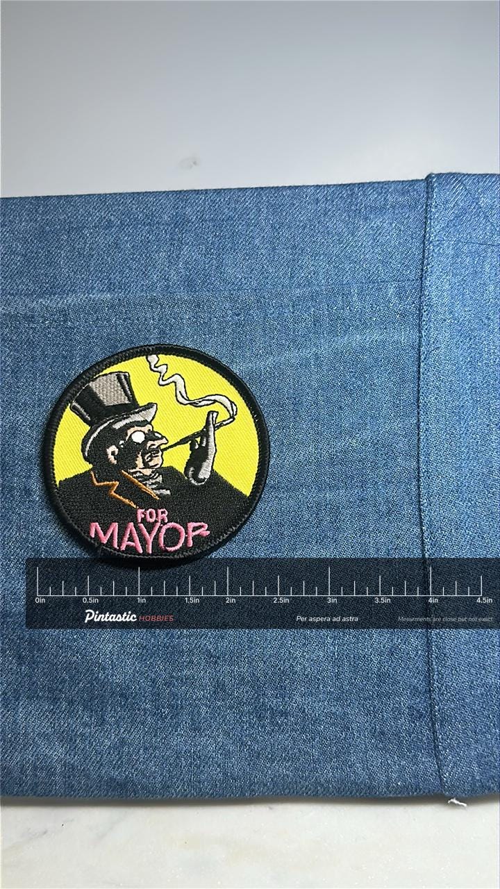 Penguin for Mayor Collectable Patch: Bold Colors - Comic Era Accessory with ruler overlay for size reference