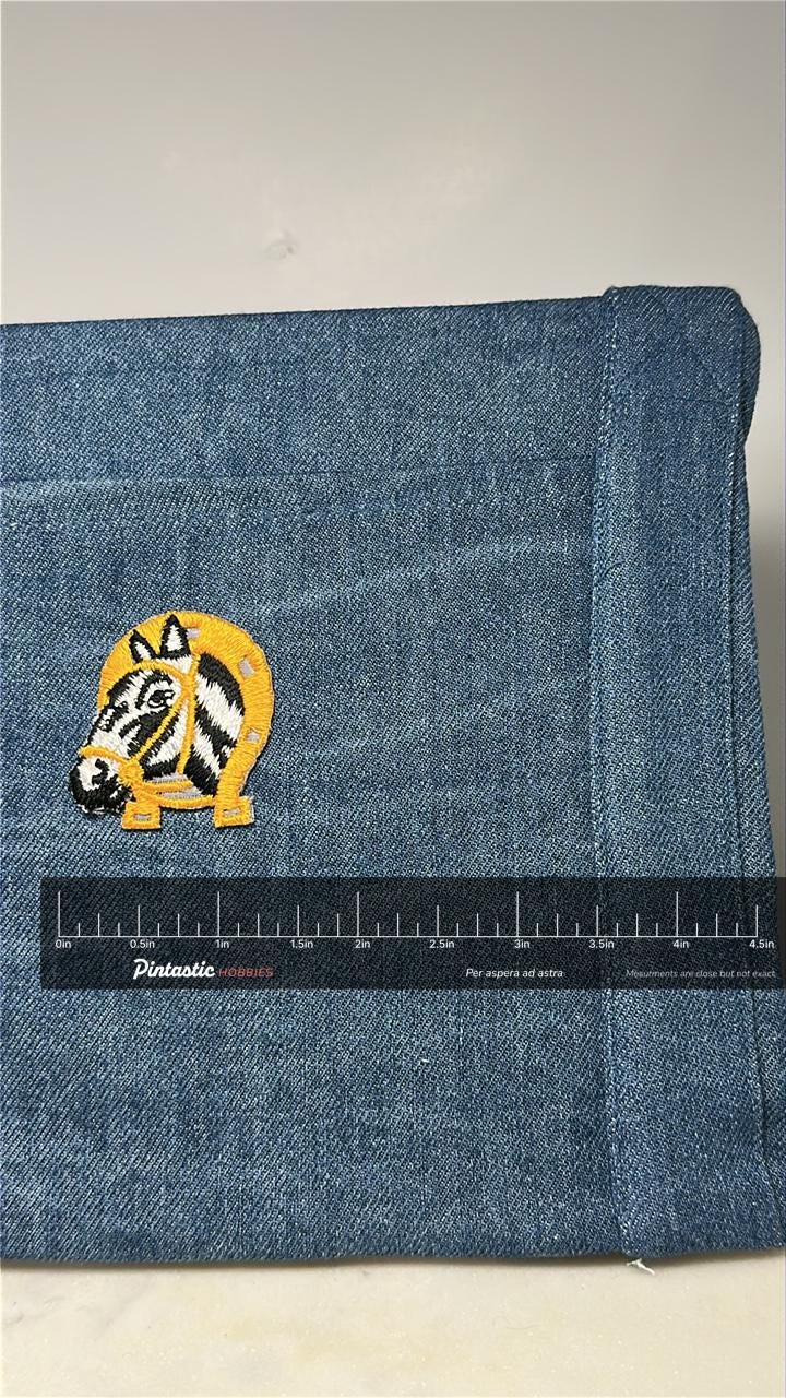 Zebra Head Collectable Patch: Black Yellow Accent - Retro Animal Accessory with ruler overlay for size reference