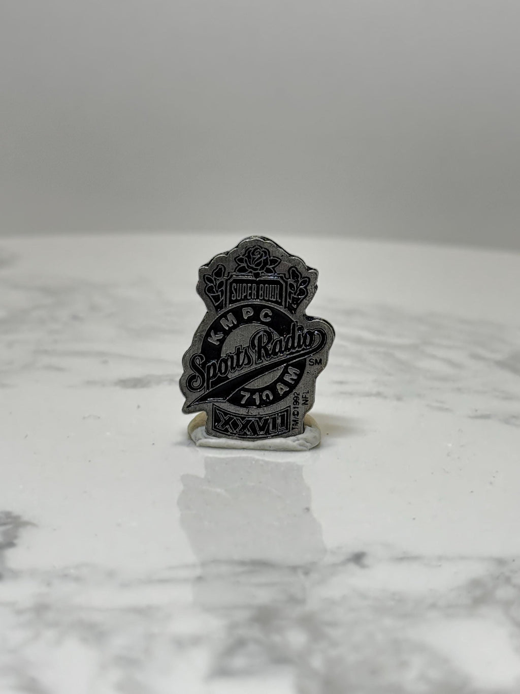 Super Bowl XXVII Sports Radio Pin: Silver Tone - 1990s NFL Accessory