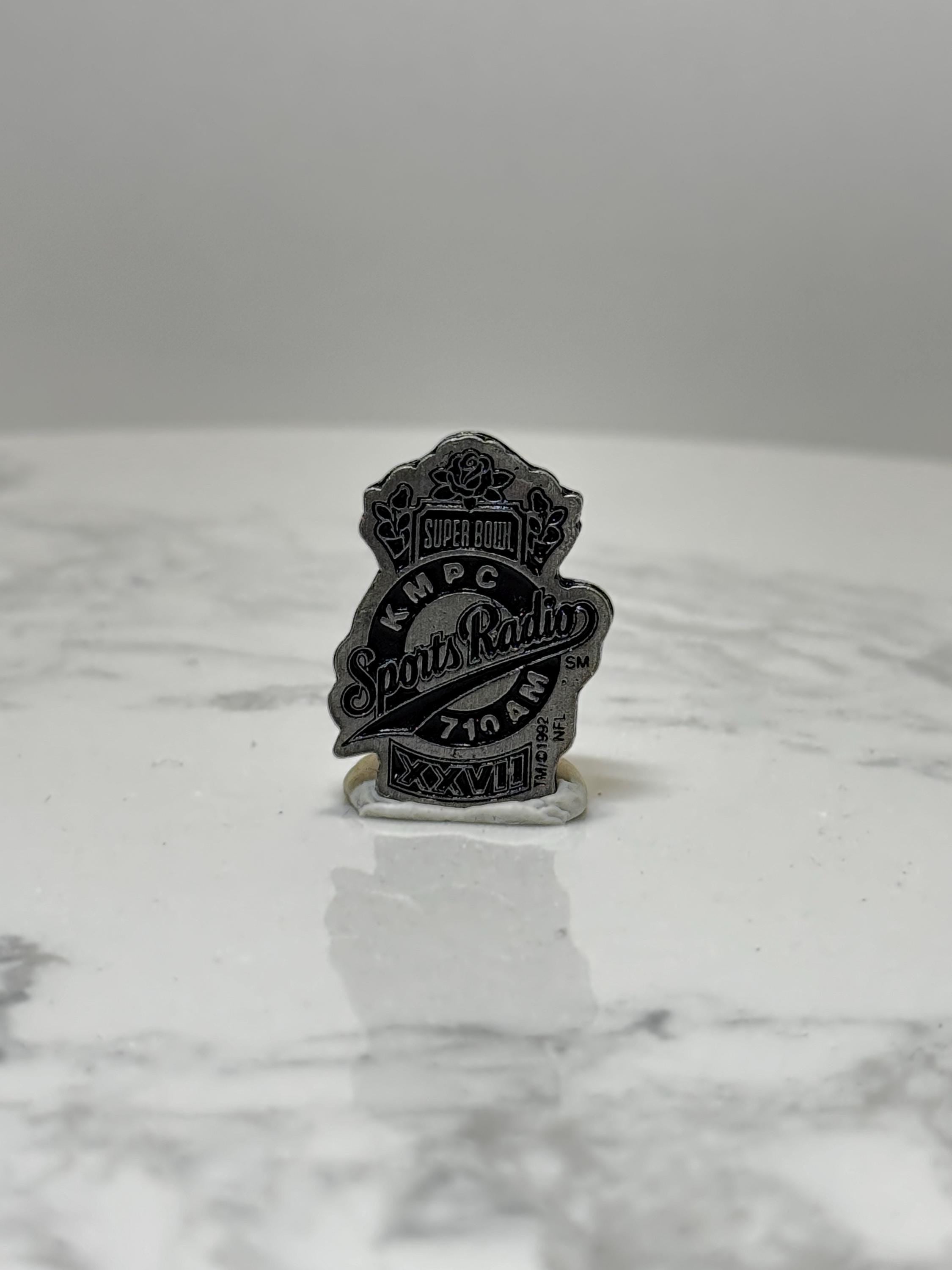 Super Bowl XXVII Sports Radio Pin: Silver Tone - 1990s NFL Accessory