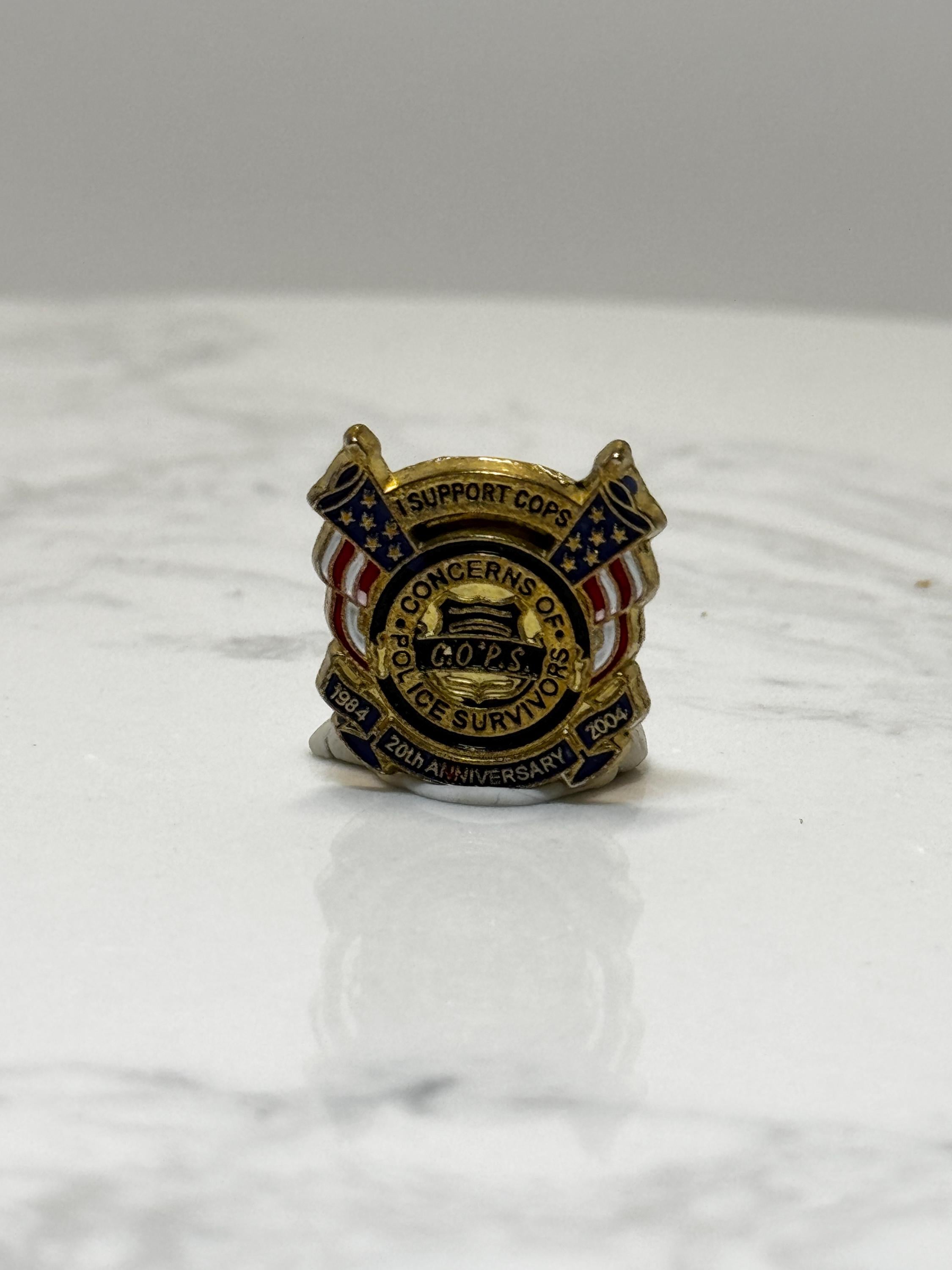 COPS 20th Anniversary Pin: Gold Enamel Shield - Patriotic 2004 Accessory