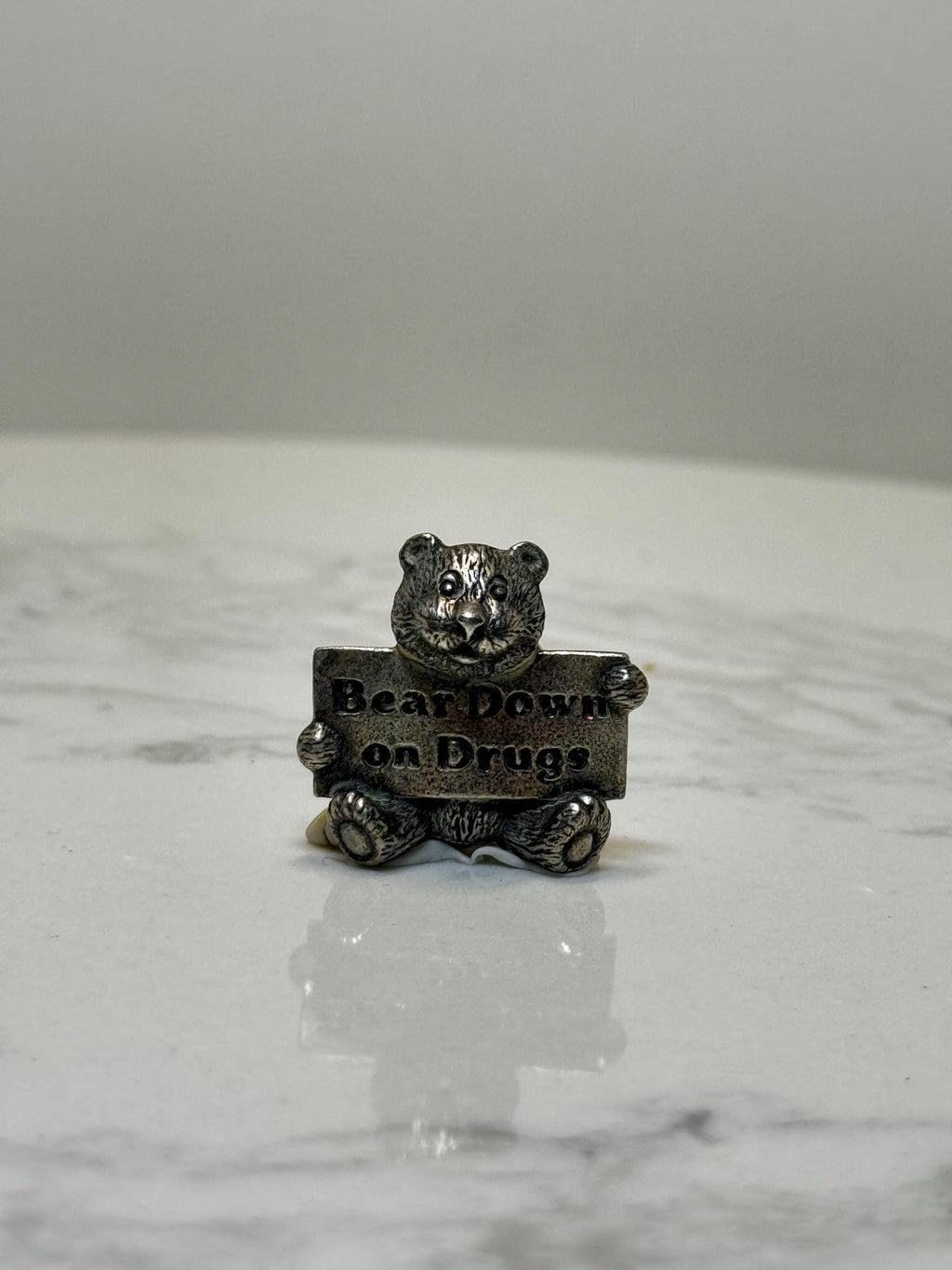 Bear Down on Drugs Pin: Pewter Finish Bear - Anti-Drug Campaign Accessory