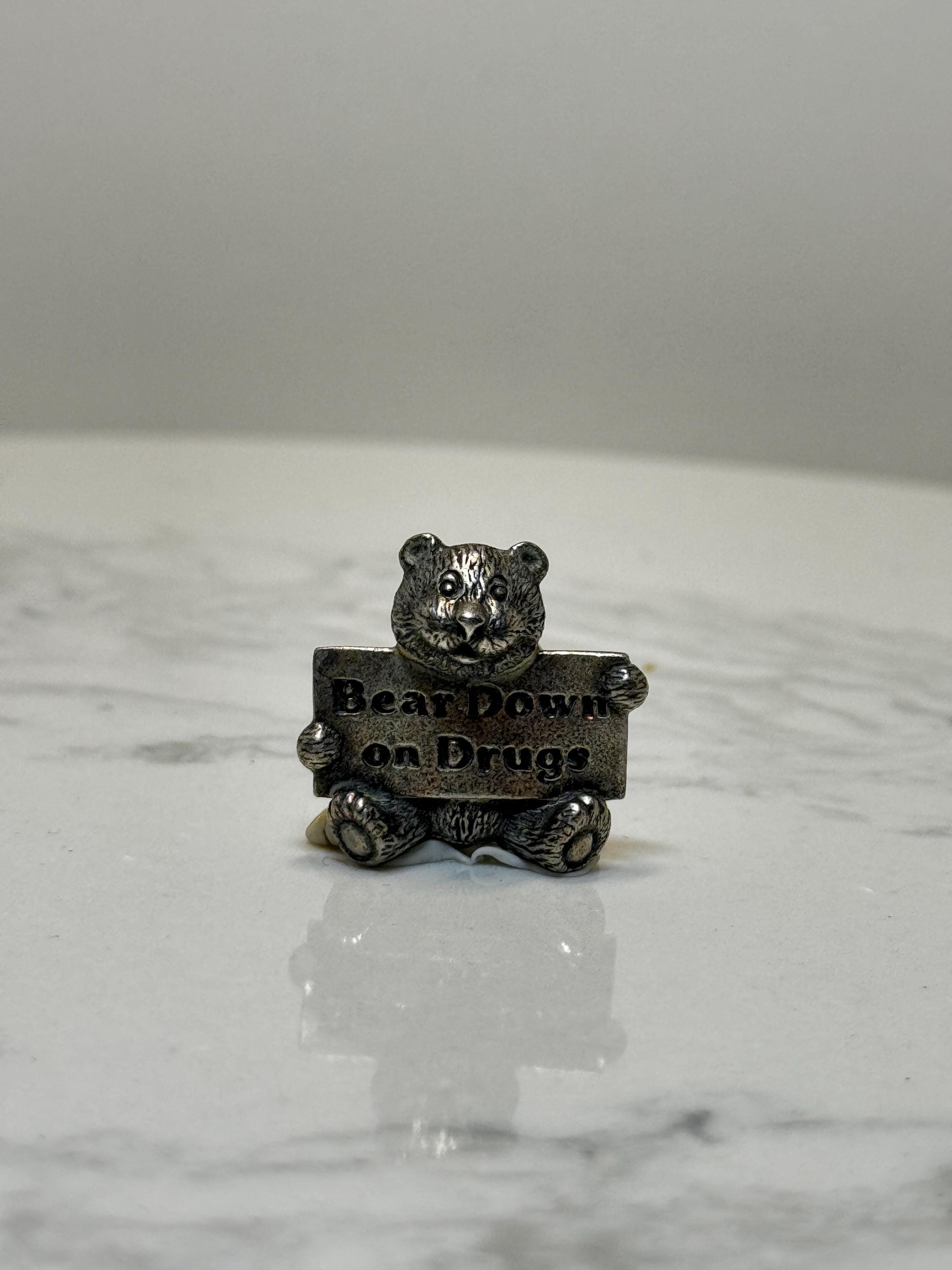 Bear Down on Drugs Pin: Pewter Finish Bear - Anti-Drug Campaign Accessory