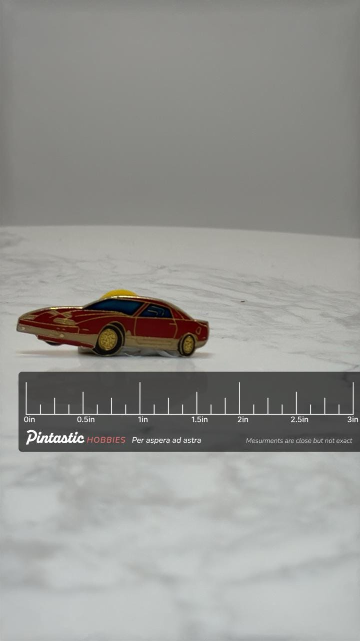1969 Mustang Style Fastback Pin: Red Classic Muscle Car - Enamel Pin with ruler overlay for size reference