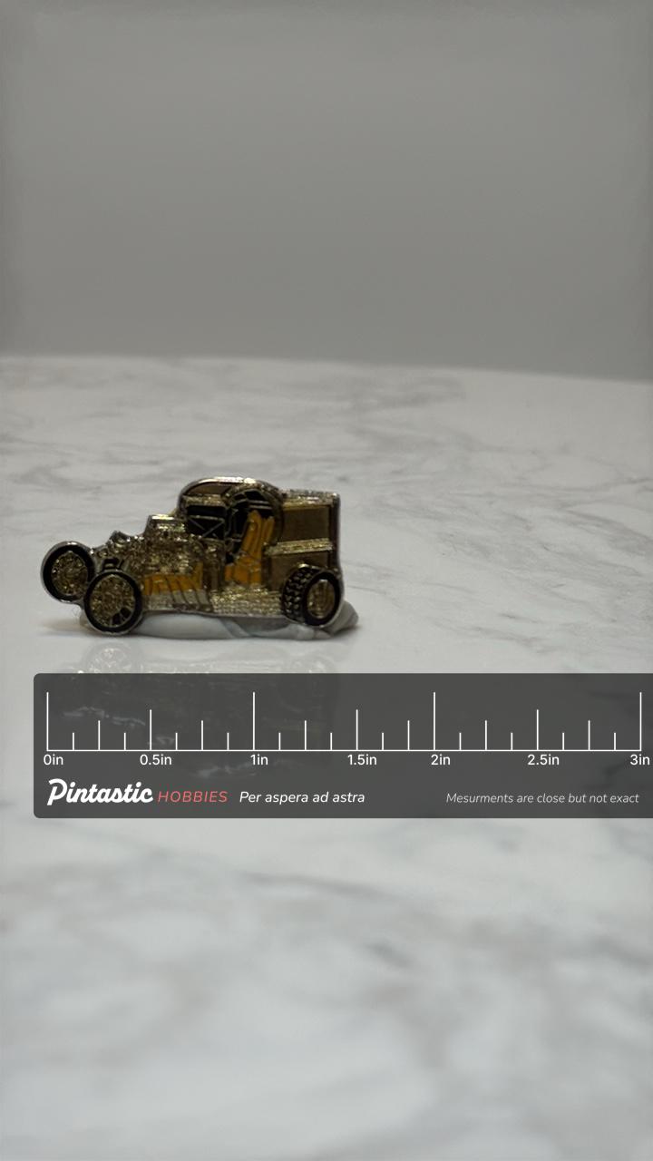 1920s Model T Hot Rod Pin: Classic Vintage Rat Rod Enamel Car Pin with ruler overlay for size reference