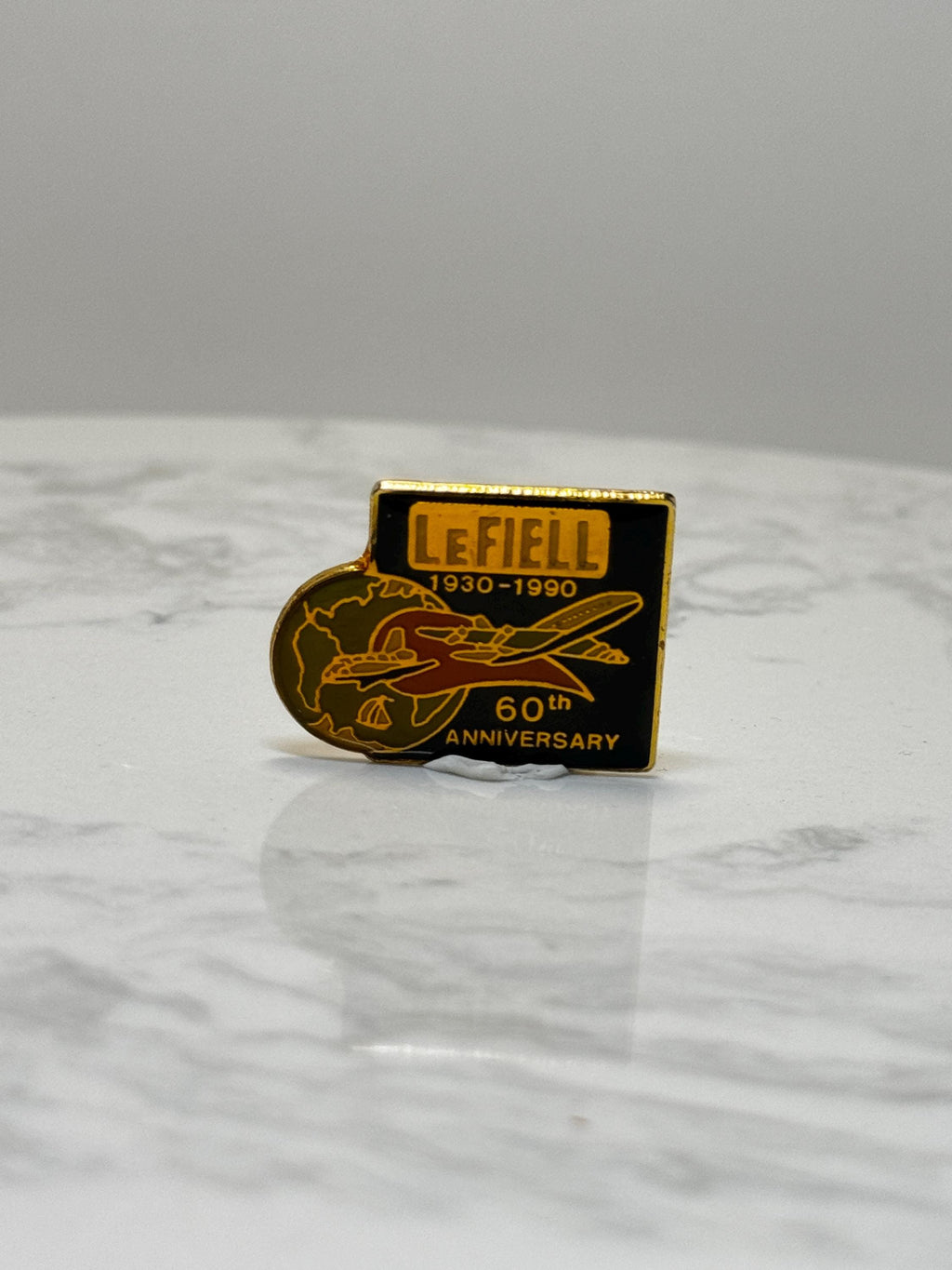 Lefiell 60th Anniversary Pin: Black Enamel Gold Trim - 1990s Commemorative Accessory