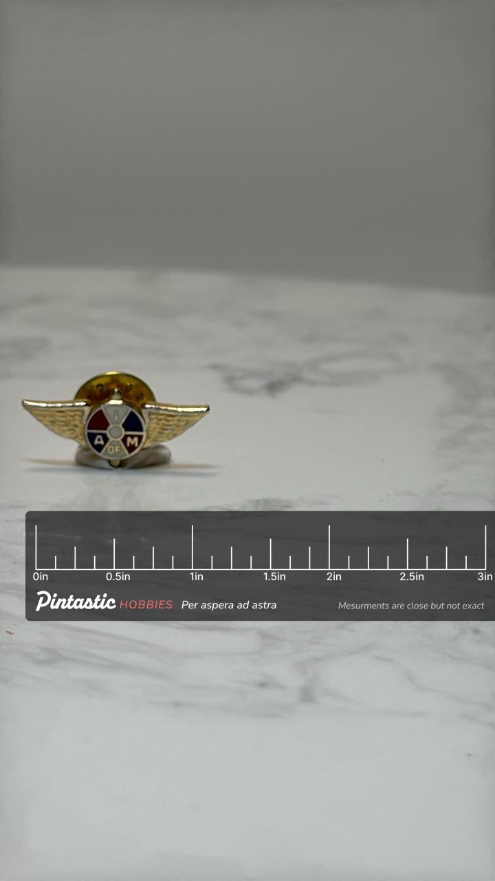 Vintage IAM Machinists Union Pin: International Association Aerospace Workers Badge with ruler overlay for size reference
