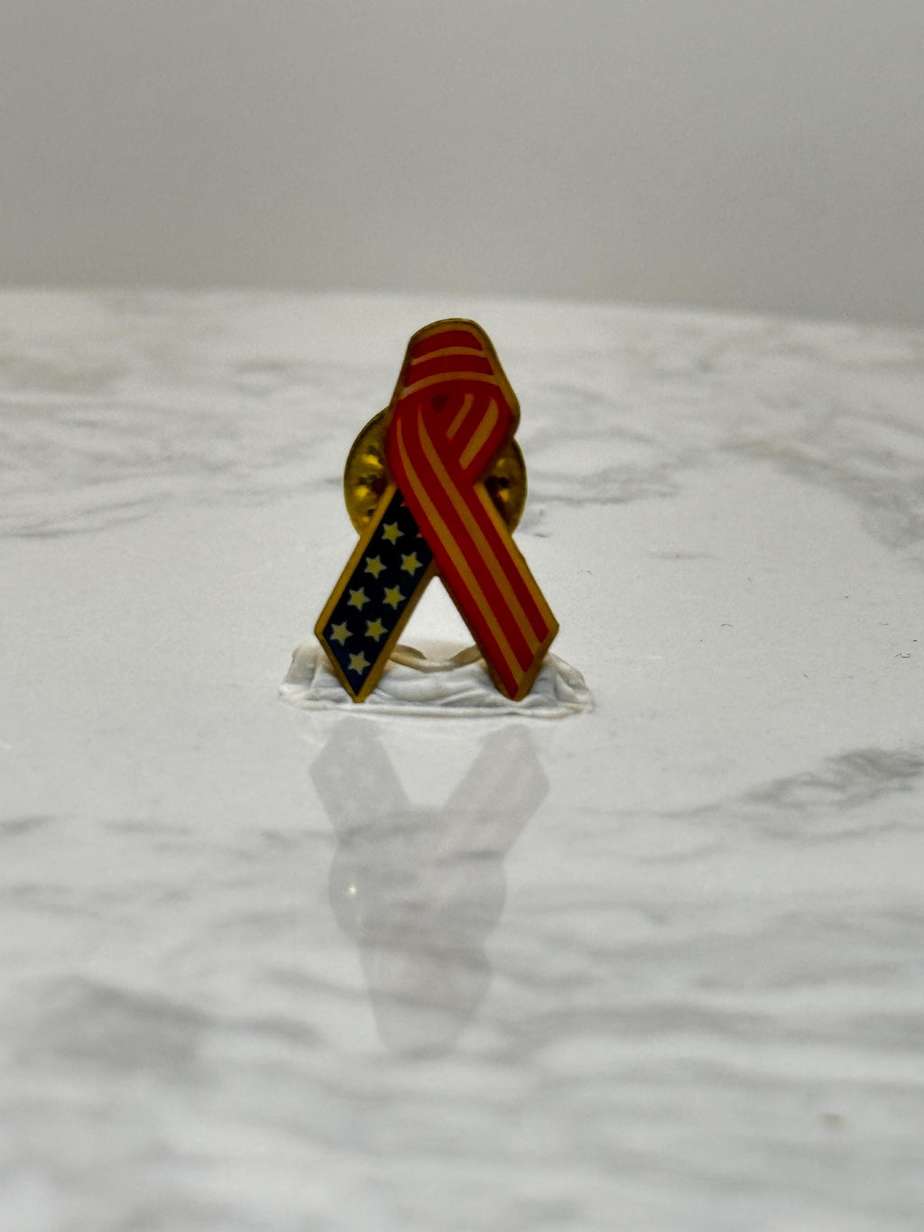 American Flag Ribbon Pin: Red White Blue Enamel - Patriotic Accessory