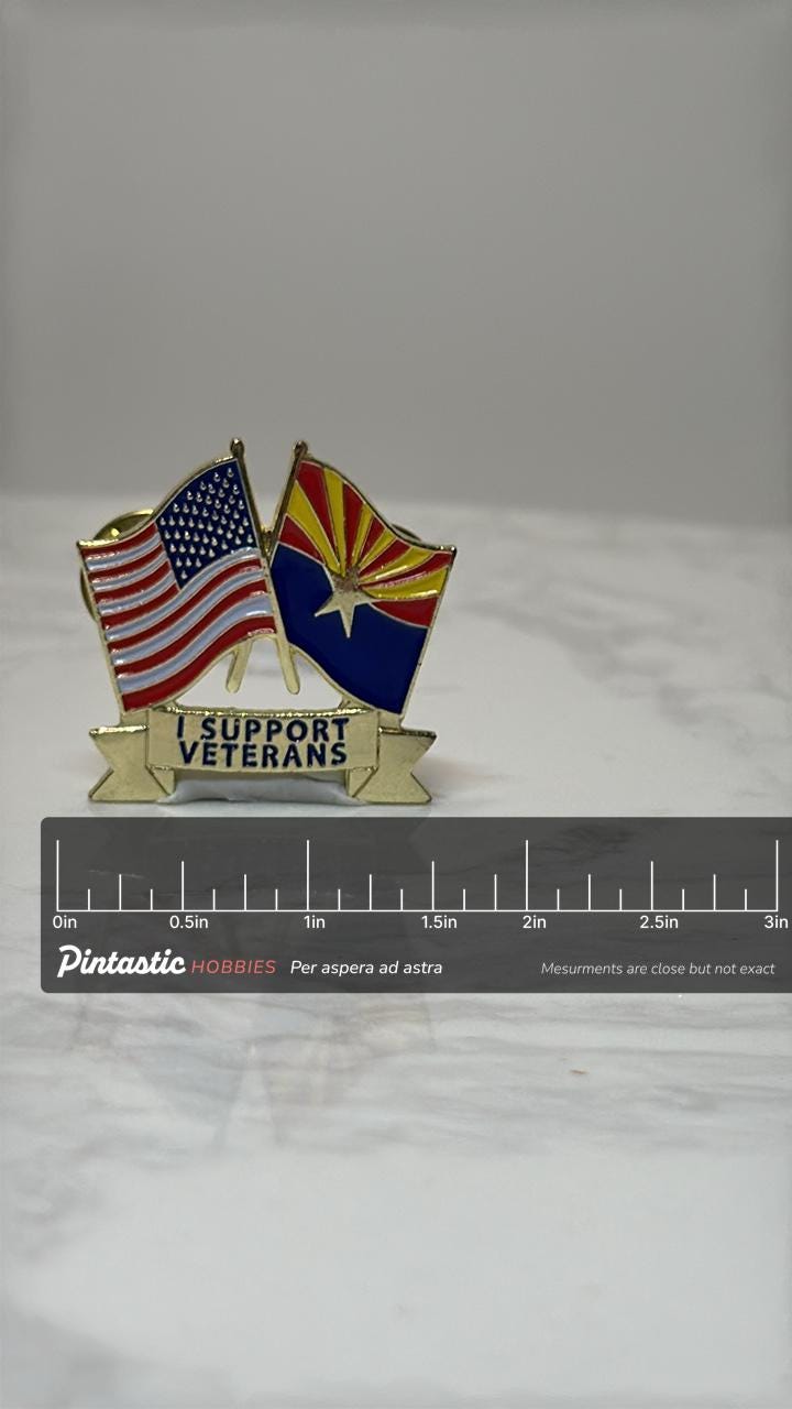 Arizona USA Flag Pin: Gold Enamel - Patriotic Support Accessory with ruler overlay for size reference