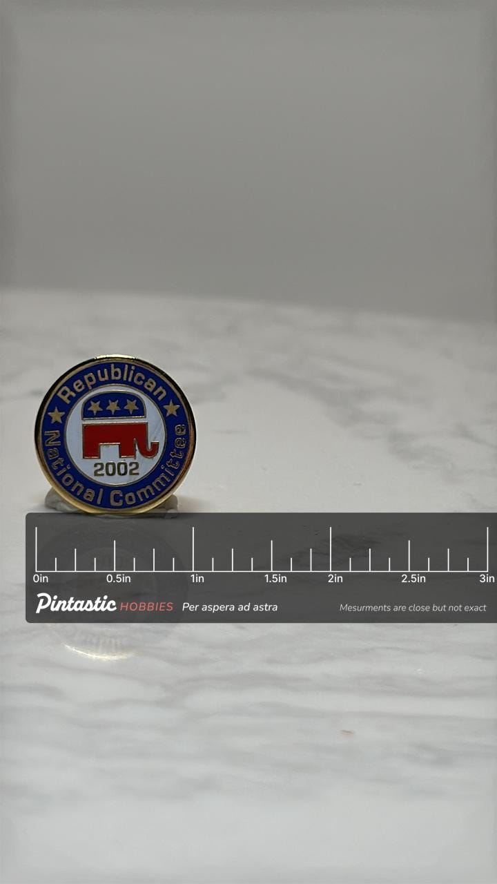 Republican National Committee Pin: Red White Blue Enamel - 2002 Political Accessory with ruler overlay for size reference