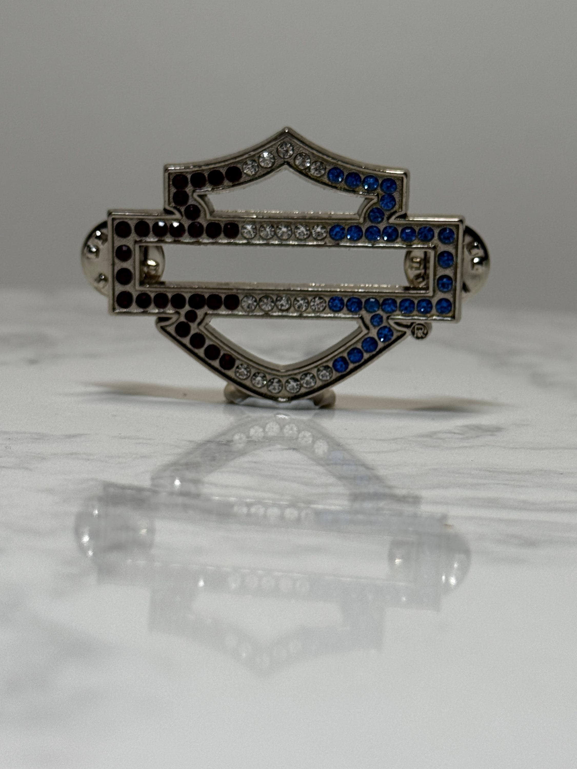 Harley-Davidson Logo Pin: Rhinestone Silver - Biker Style Accessory