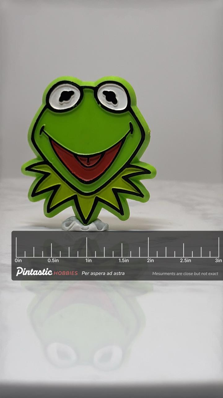 Kermit the Frog Pin: Bright Green - Nostalgic 90s Accessory with ruler overlay for size reference