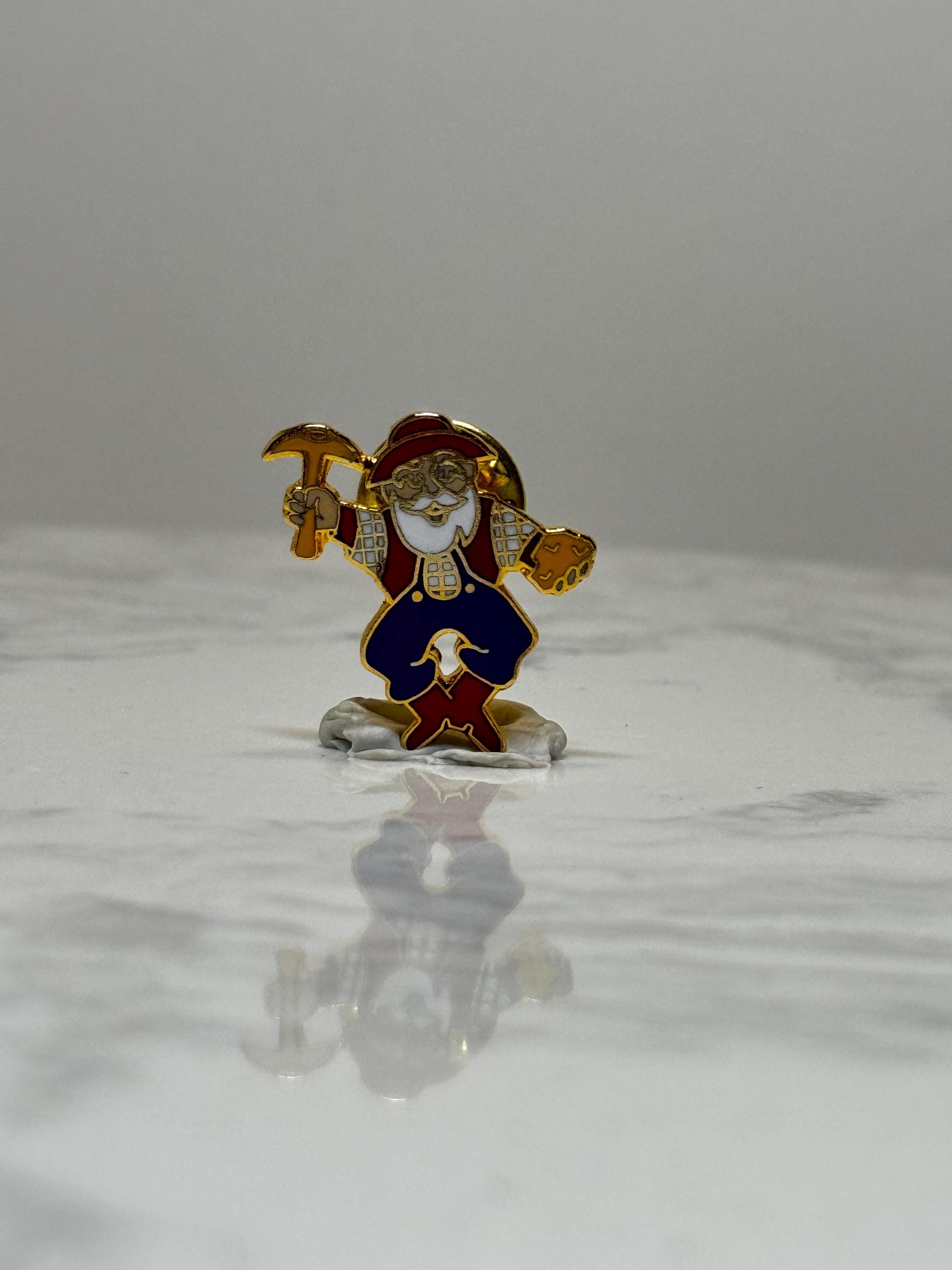 Miner Character Pin: Gold-Tone Enamel - Vintage Style Accessory