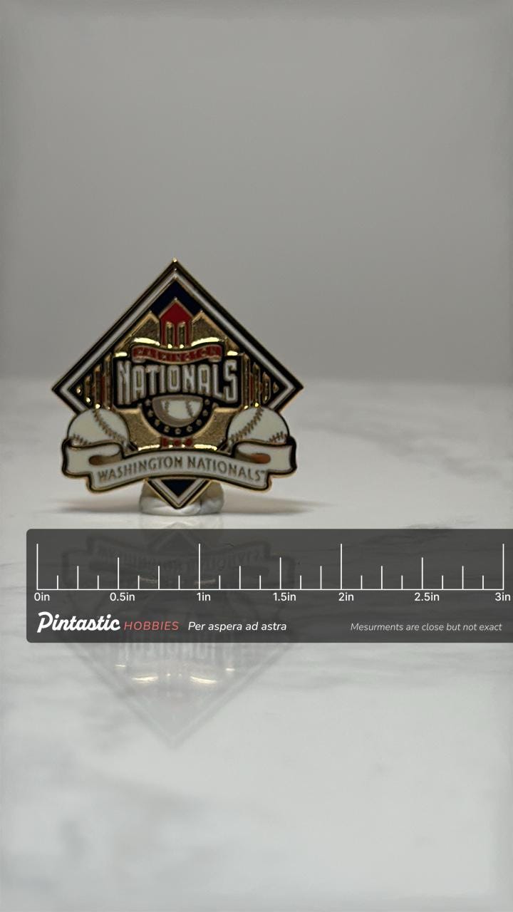 Washington Nationals Baseball Pin: Gold & Enamel Finish - MLB Fan Accessory with ruler overlay for size reference