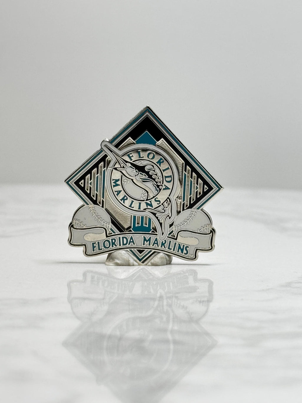 Florida Marlins Baseball Pin: Silver & Teal Enamel - MLB Collectible Accessory