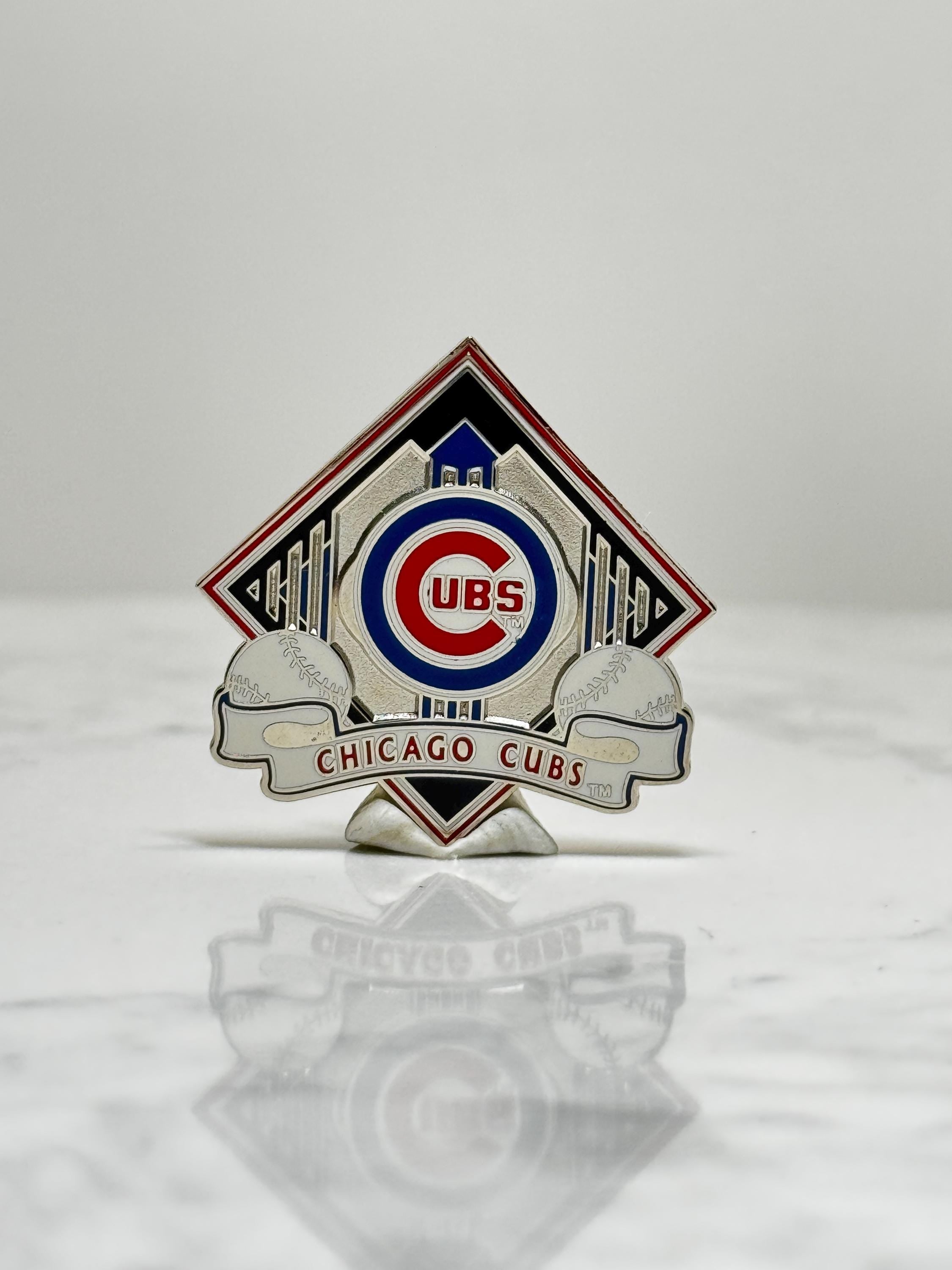 Chicago Cubs Baseball Pin: Silver Red Blue Enamel - MLB Fan Accessory