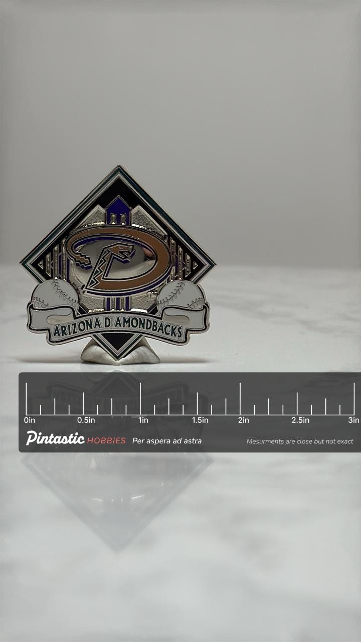Arizona Diamondbacks Baseball Pin: Silver Enamel - Vintage MLB Accessory with ruler overlay for size reference