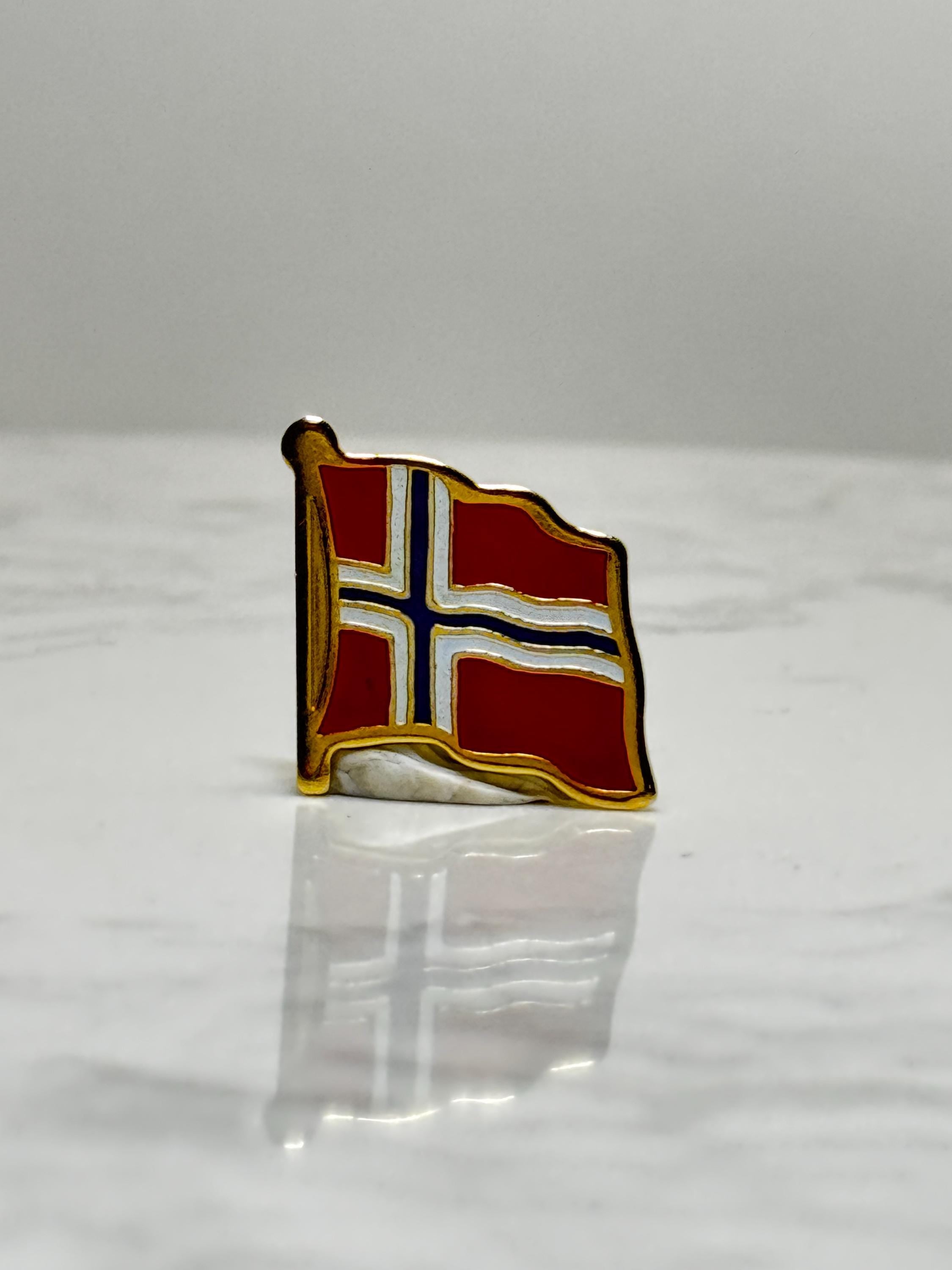 Norway Flag Lapel Pin: Red Enamel Gold Trim - Patriotic Accessory