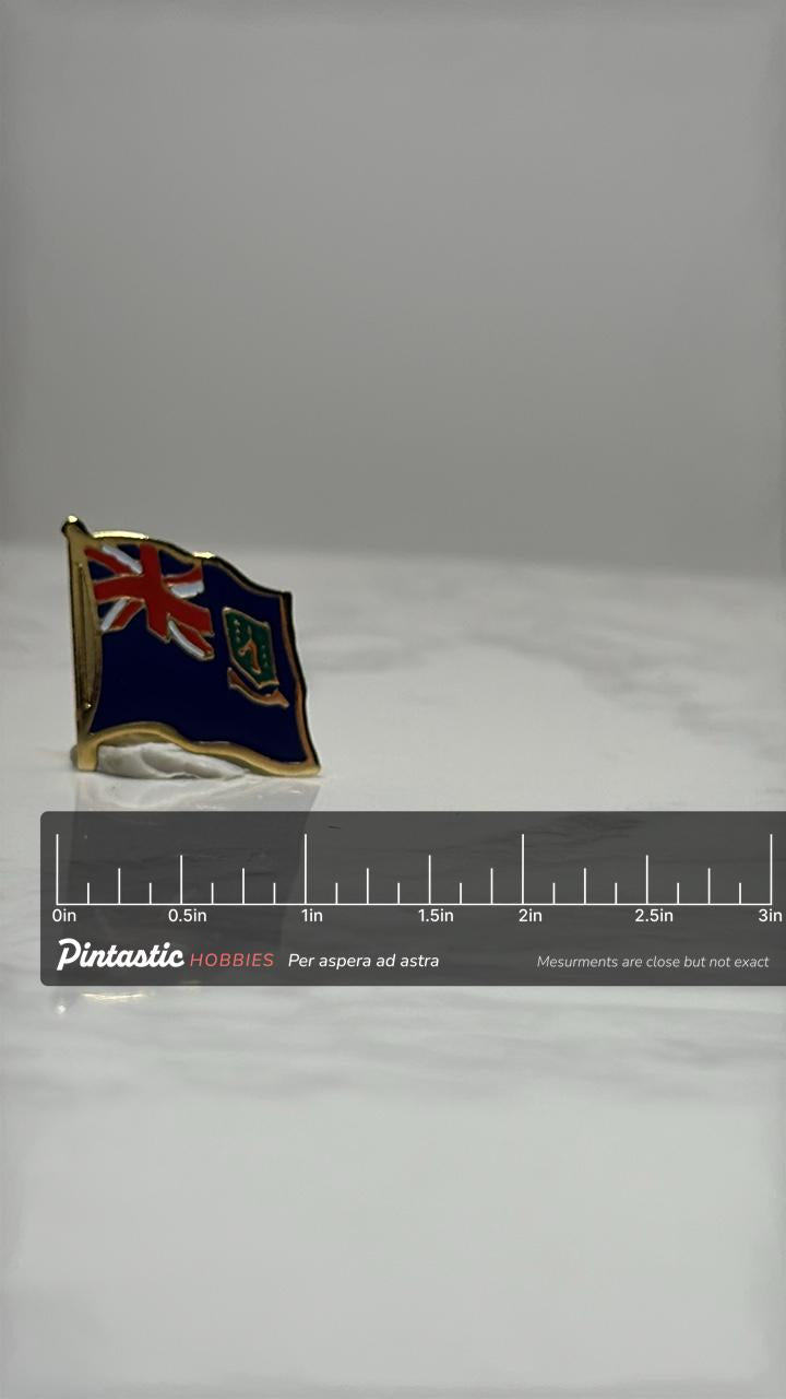 British Virgin Islands Flag Pin: Gold Trim Enamel - Travel Souvenir Accessory with ruler overlay for size reference