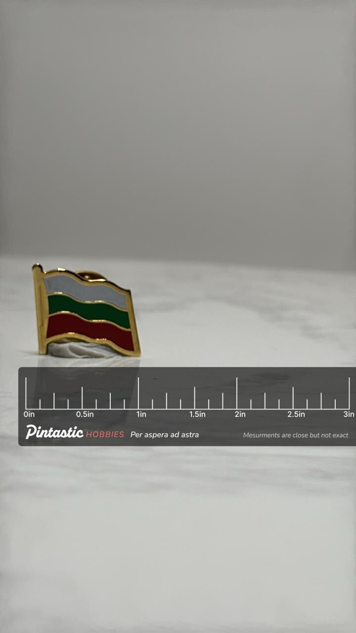 Bulgaria Flag Pin: Gold Trim Enamel - Vintage Patriotic Accessory with ruler overlay for size reference