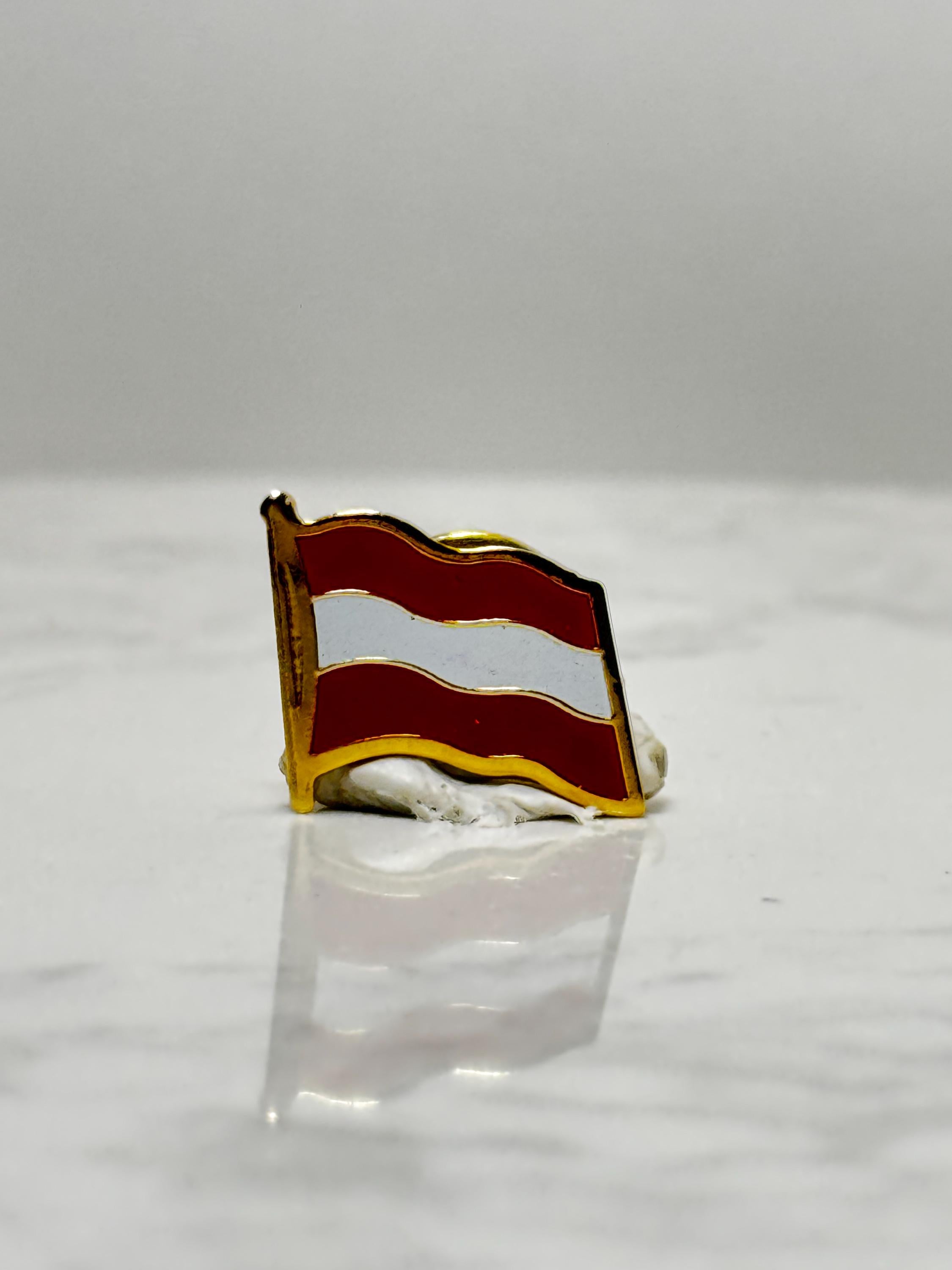 Austria Flag Lapel Pin: Red White Enamel - Vintage Travel Accessory