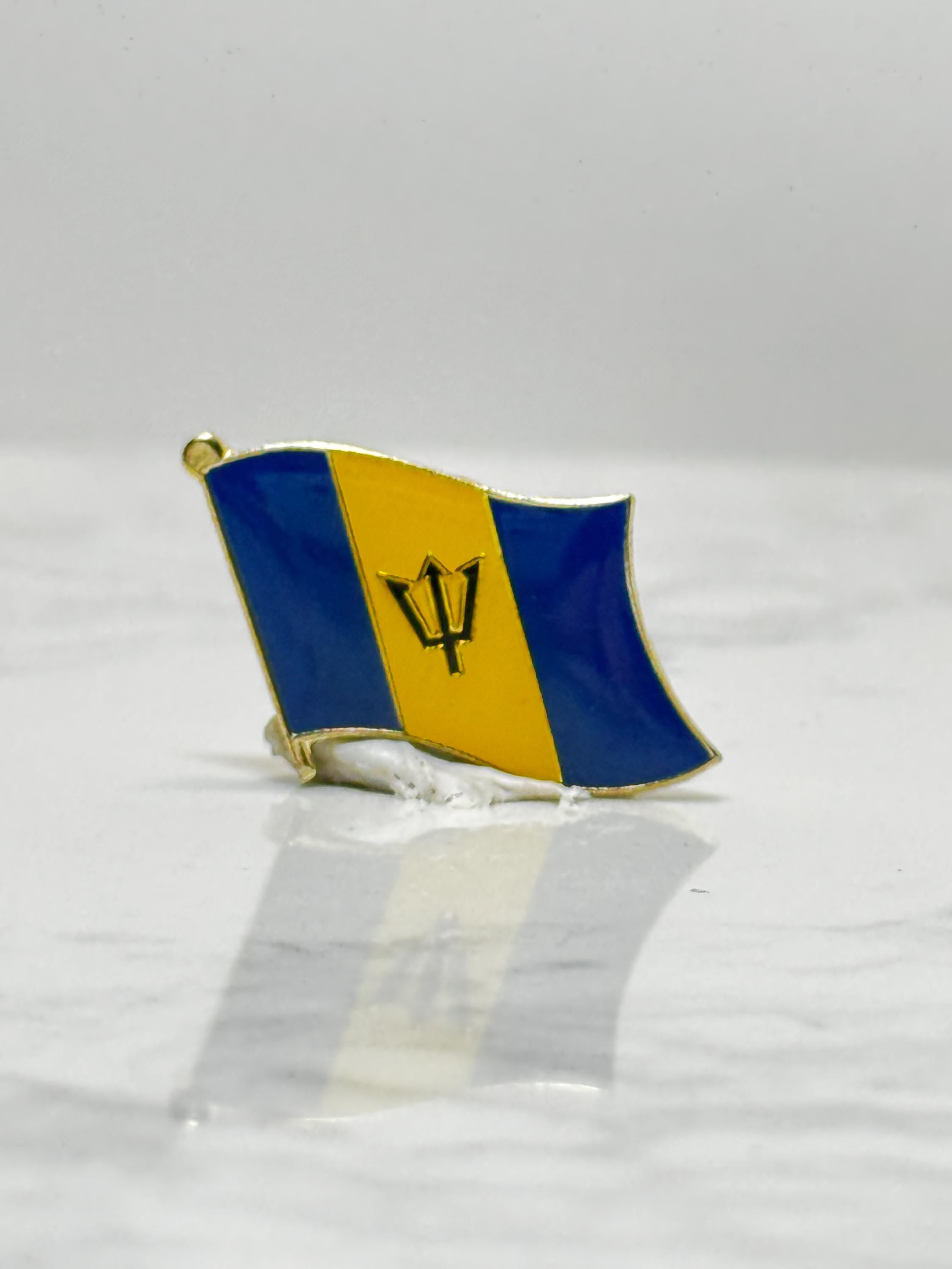 Barbados Flag Pin: Enamel Gold-Tone - Travel Souvenir Accessory