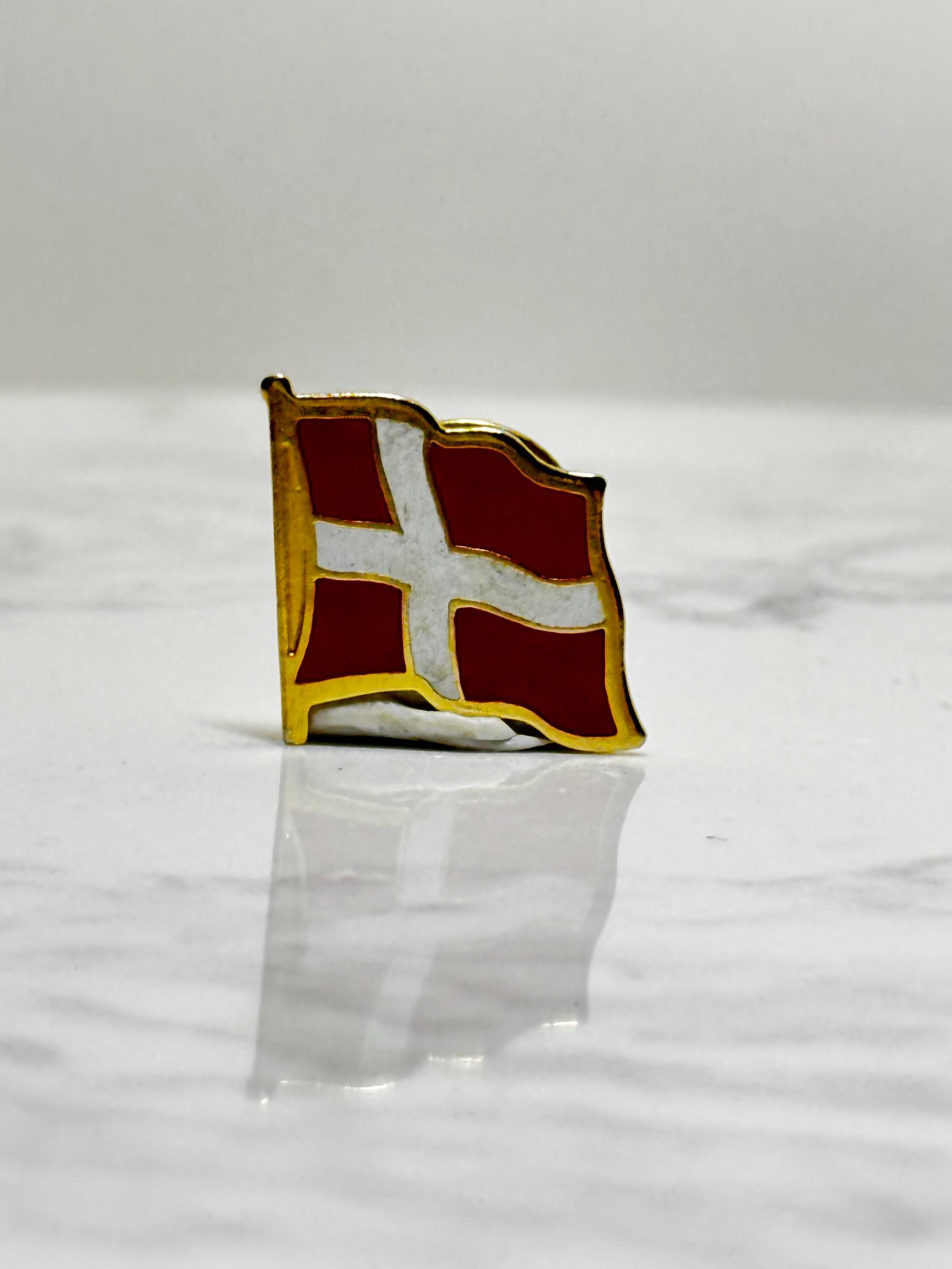 Denmark Flag Lapel Pin: Red White Enamel Gold Trim - Vintage Patriotic Accessory