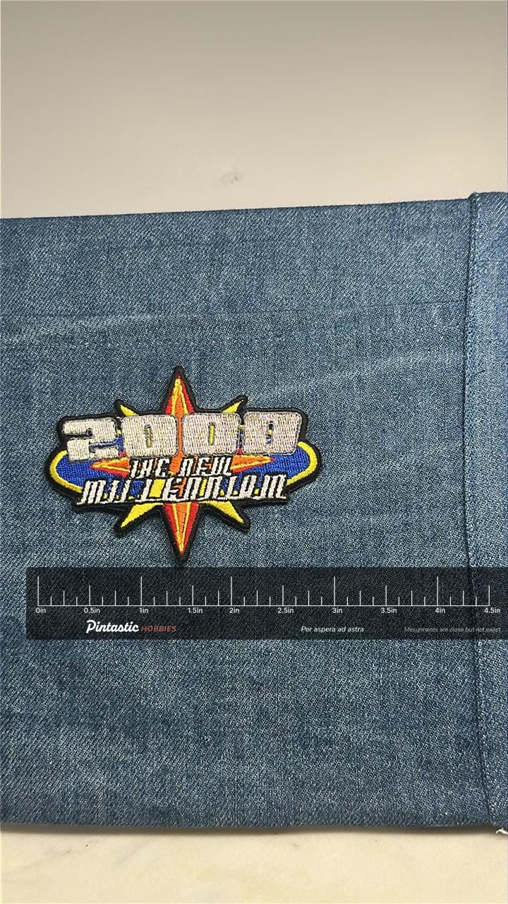 2000 Millennium Collectable Patch: Metallic Silver - Y2K Era Accessory with ruler overlay for size reference