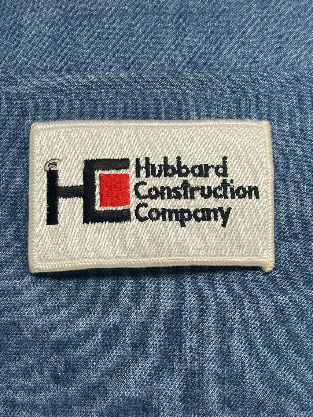 Hubbard Construction Patch: White Red Black Logo - Vintage Workwear Accessory