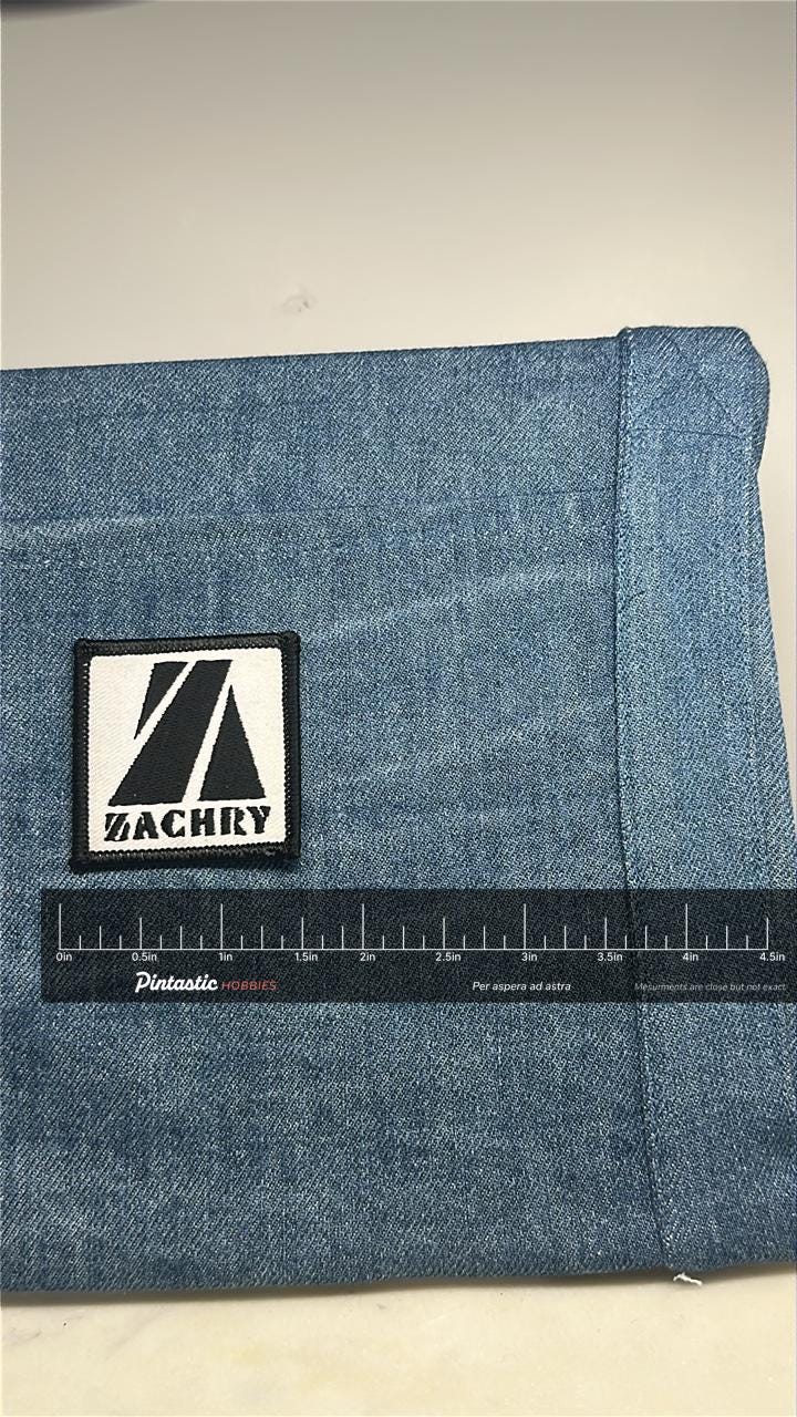 Zachry Collectable Patch: Black & White Logo - Vintage Company Accessory with ruler overlay for size reference