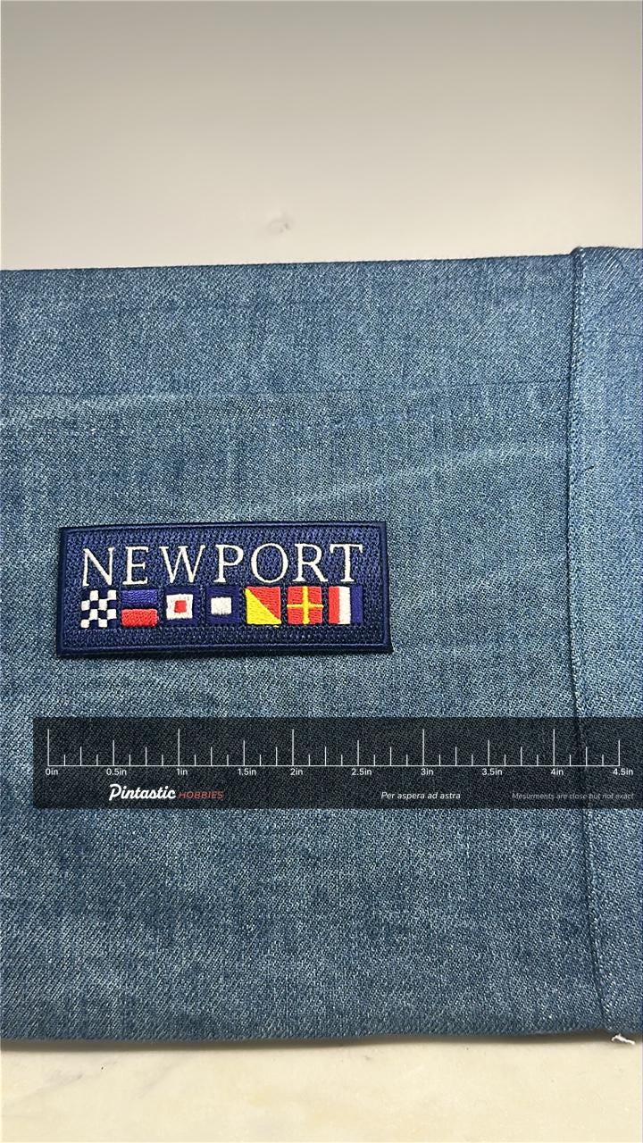 Newport Collectable Patch: Nautical Flags on Navy - Coastal Theme Accessory with ruler overlay for size reference