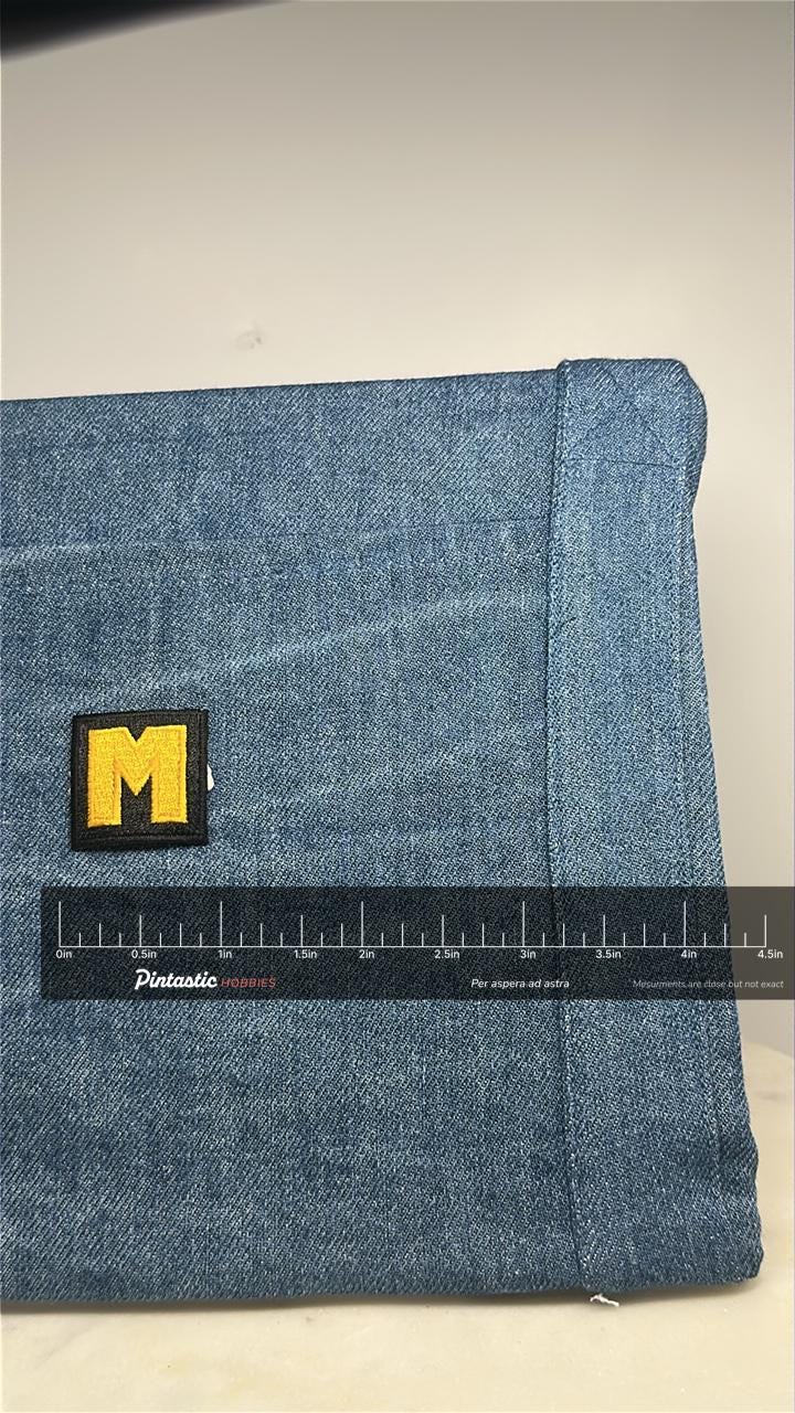 Michigan M Collectable Patch: Black & Gold - Collegiate Spirit Accessory with ruler overlay for size reference
