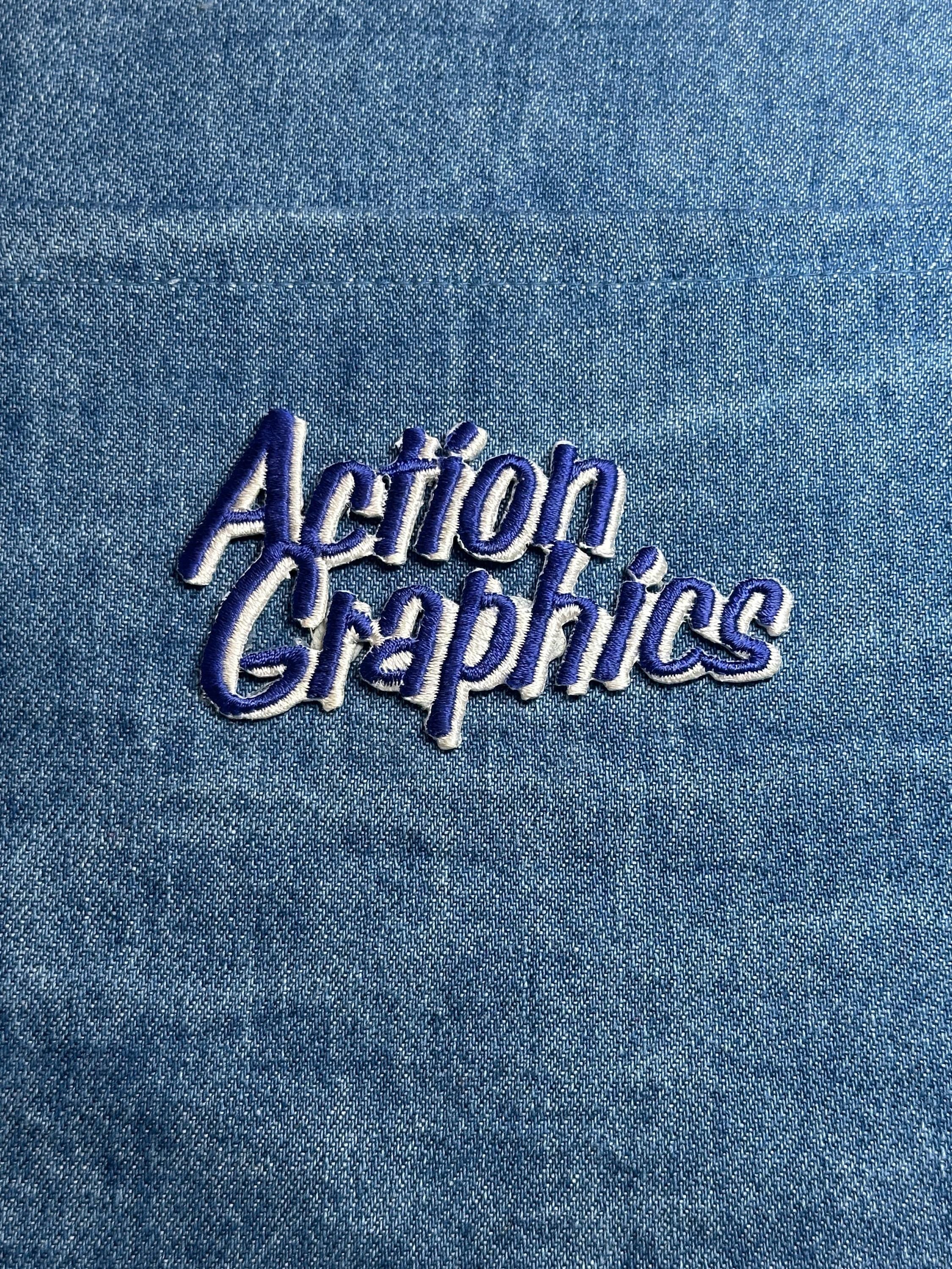 Action Graphics Collectable Patch: Blue & White Script - Retro Company Accessory