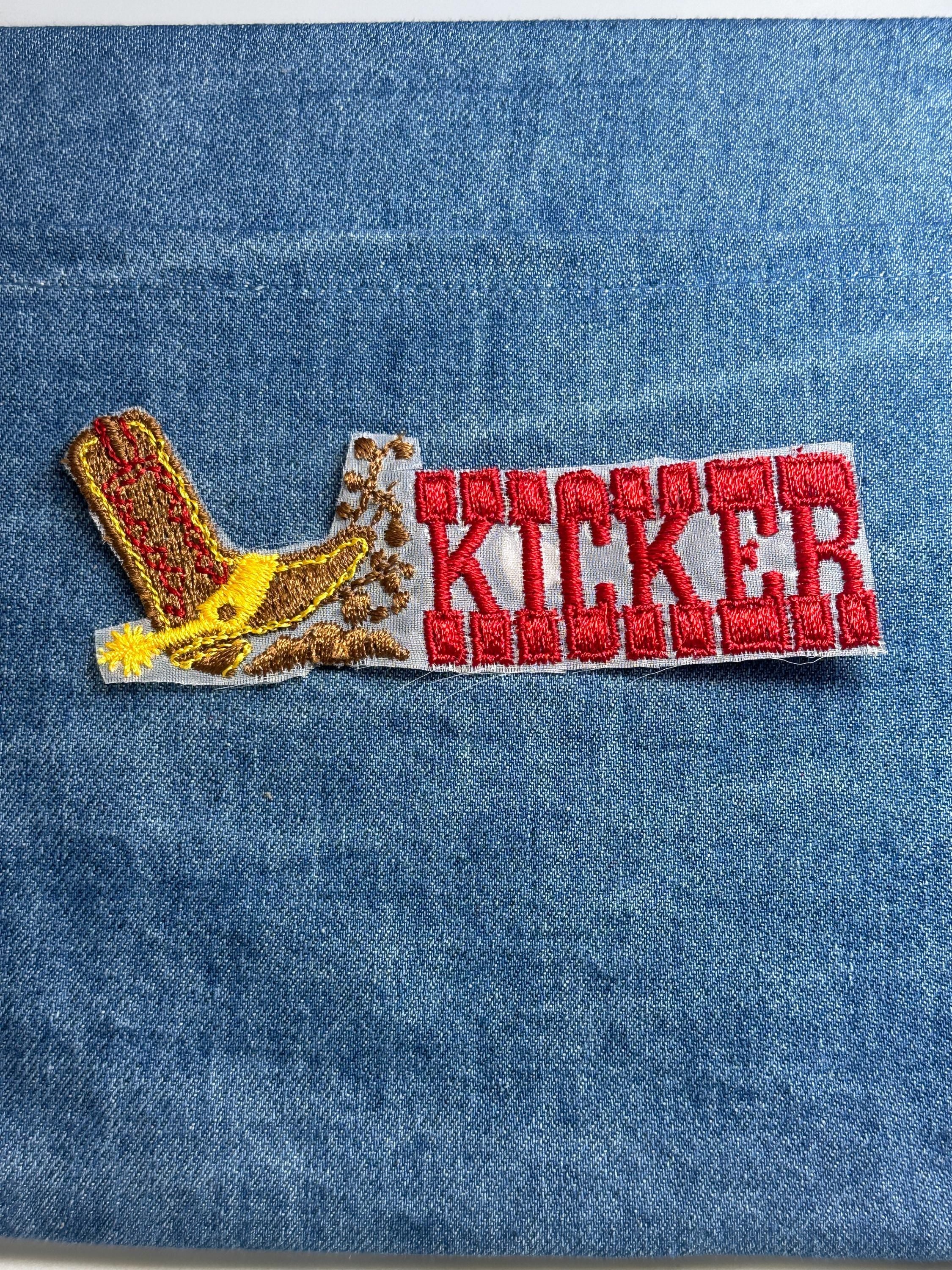 70s Boot Kicker Patch: Bold Red Text - Retro Cowboy Accessory