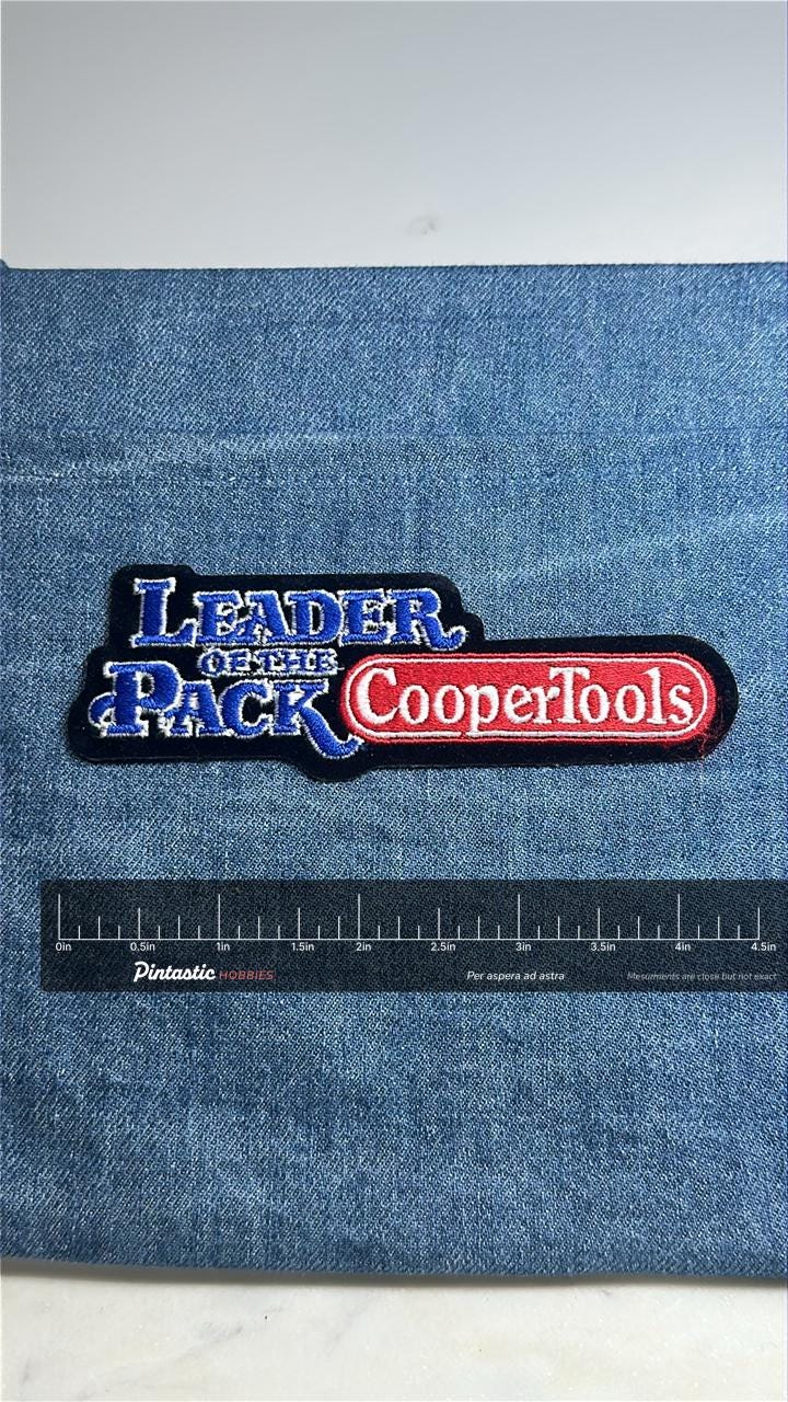 CooperTools Collectable Patch: Red Blue White - Vintage Workwear Accessory with ruler overlay for size reference
