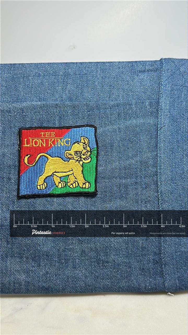 Lion King Collectable Patch: Bold Vintage Colors - 90s Disney Accessory with ruler overlay for size reference