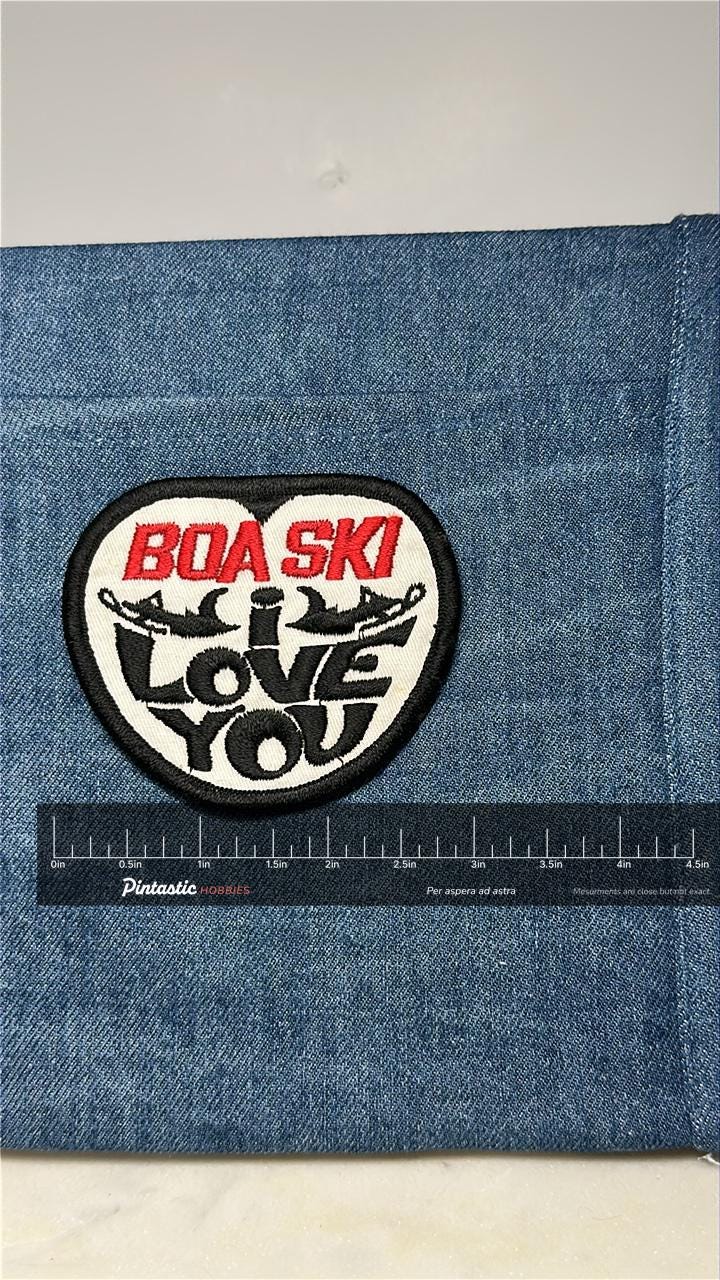 BOA SKI Collectable Patch: Red Black White - Retro Sports Accessory with ruler overlay for size reference